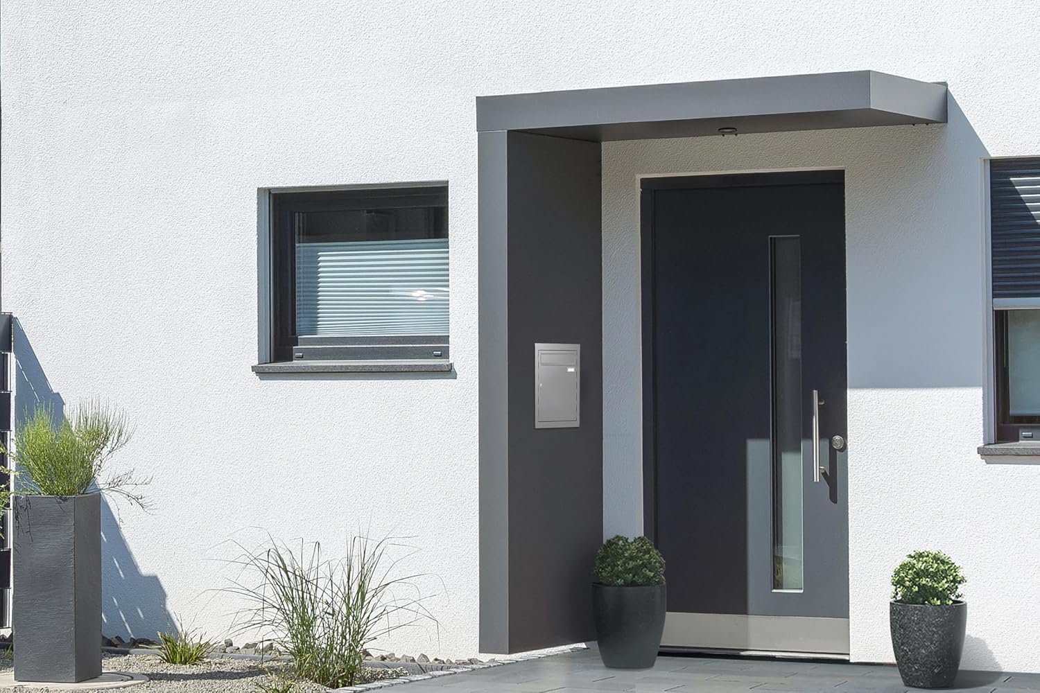 Gutta Rechteckvordach BS Plus 160 mit Seitenteil Links, Anthrazit und BK Standard Edelstahl mit Melder