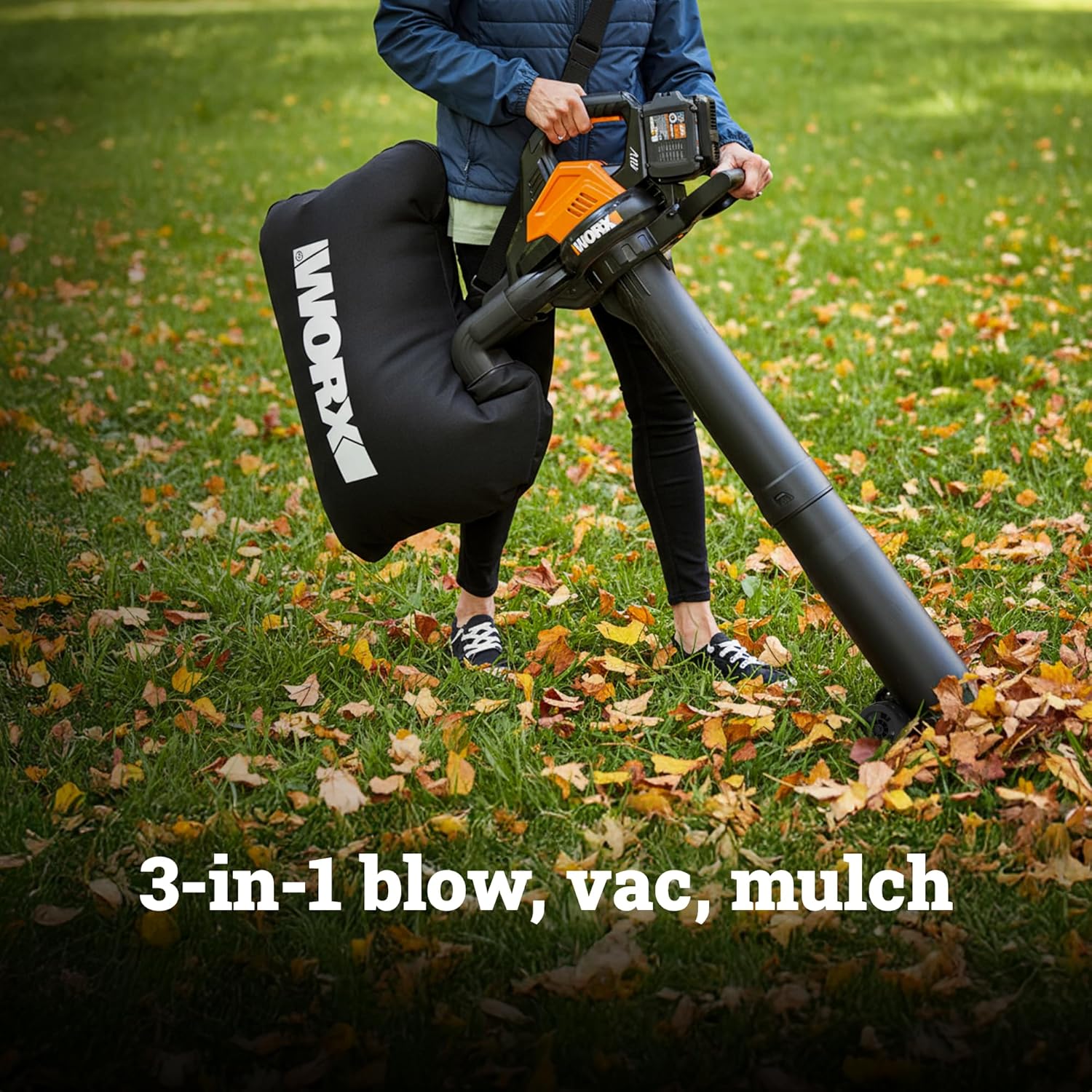WORX Cordless Leaf Blower  3 in 1 Blowers for Lawn Care with Leaf Vacuum & Leaf Mulcher  Electric Blower with Brushless Motor & 2 Speed Control  2 × 4.0 Ah Batteries & Charger Included  WG583