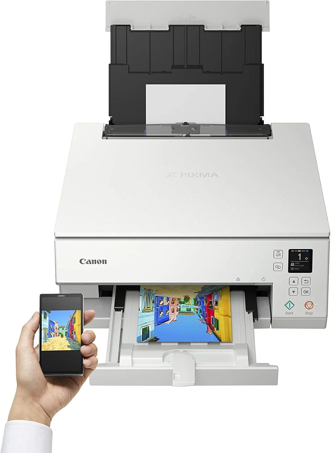 Canon PIXMA TS6350a printer, kleureninkjet multifunctioneel apparaat DIN A4 (fotoprinter, scanner, kopieerapparaat, OLED, 4.800x1.200 dpi, USB, WLAN, 5 afzonderlijke inkten, dubbelzijdig afdrukken, 2 papierladen), zwart