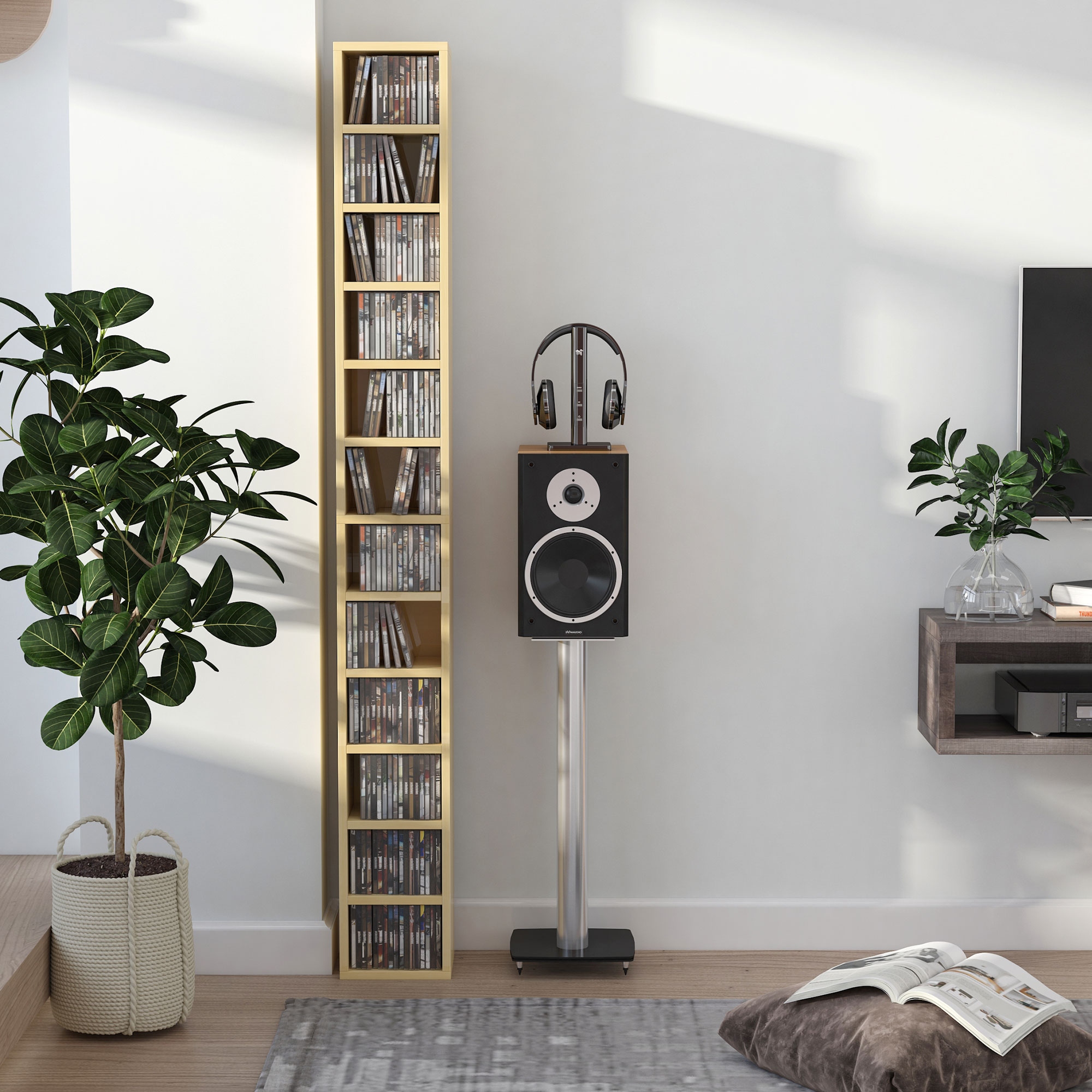 HOMCOM CD und DVD Aufbewahrung, CD/DVD Regal, Standregal mit 12 Fächern, max. 204 CD, 21 x 20 x 175 cm, Naturholz
