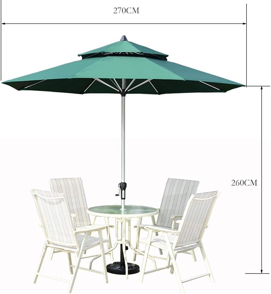 2,7 m Garten, runder Sonnenschirm, UV-Schutz, leichter Regenschutz, mit Kurbel, doppeltem Baldachin, Stange und Rippen aus Aluminiumlegierung, Basis nicht im Lieferumfang enthalten, für Balkon,