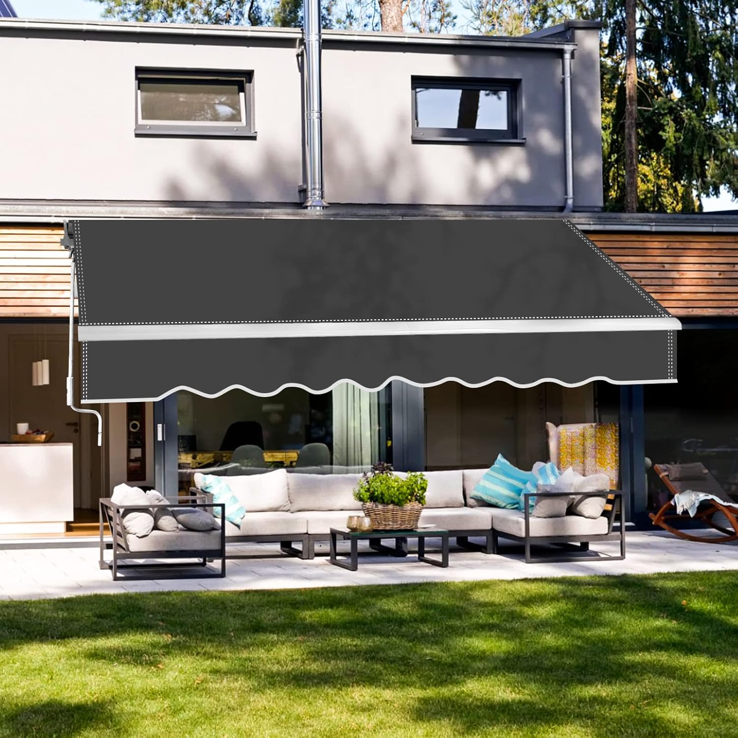 Gelenkarmmarkise Markise, 350x300cm Einziehbare Markise mit Handkurbel, Sonnenschutz Wasserschutz, Winkel einstellbar bis 30 Grad, Erfordert Montage inkl. Wandhalterung, Grau
