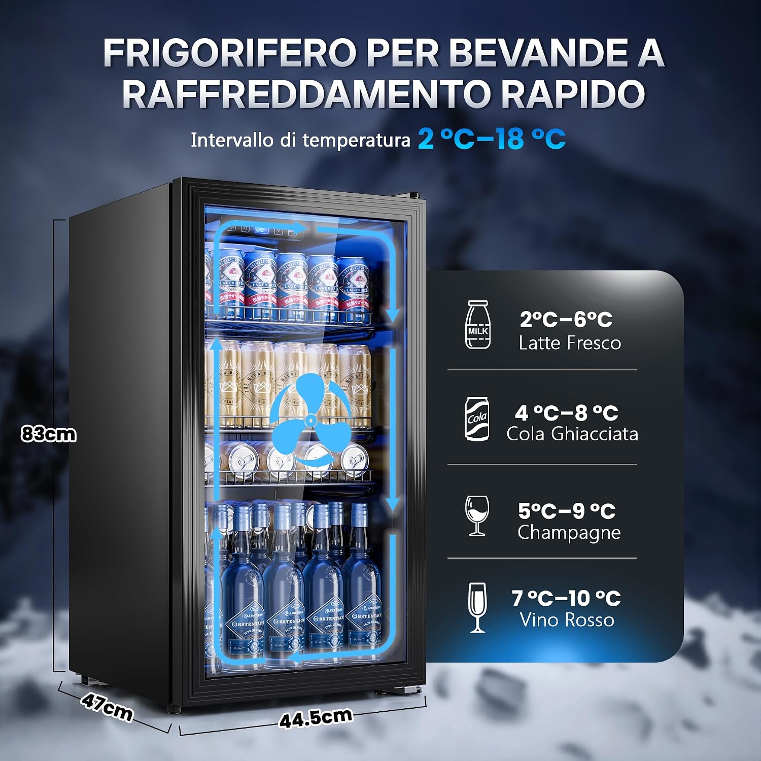 TRIUMPHKEY Frigorifero per Bevande 90 L con Porta in Vetro, Mini Frigo per 128 Lattine, Ripiani Regolabili per Birra, Vino e Bibite, Ideale per Casa, Bar e Ufficio
