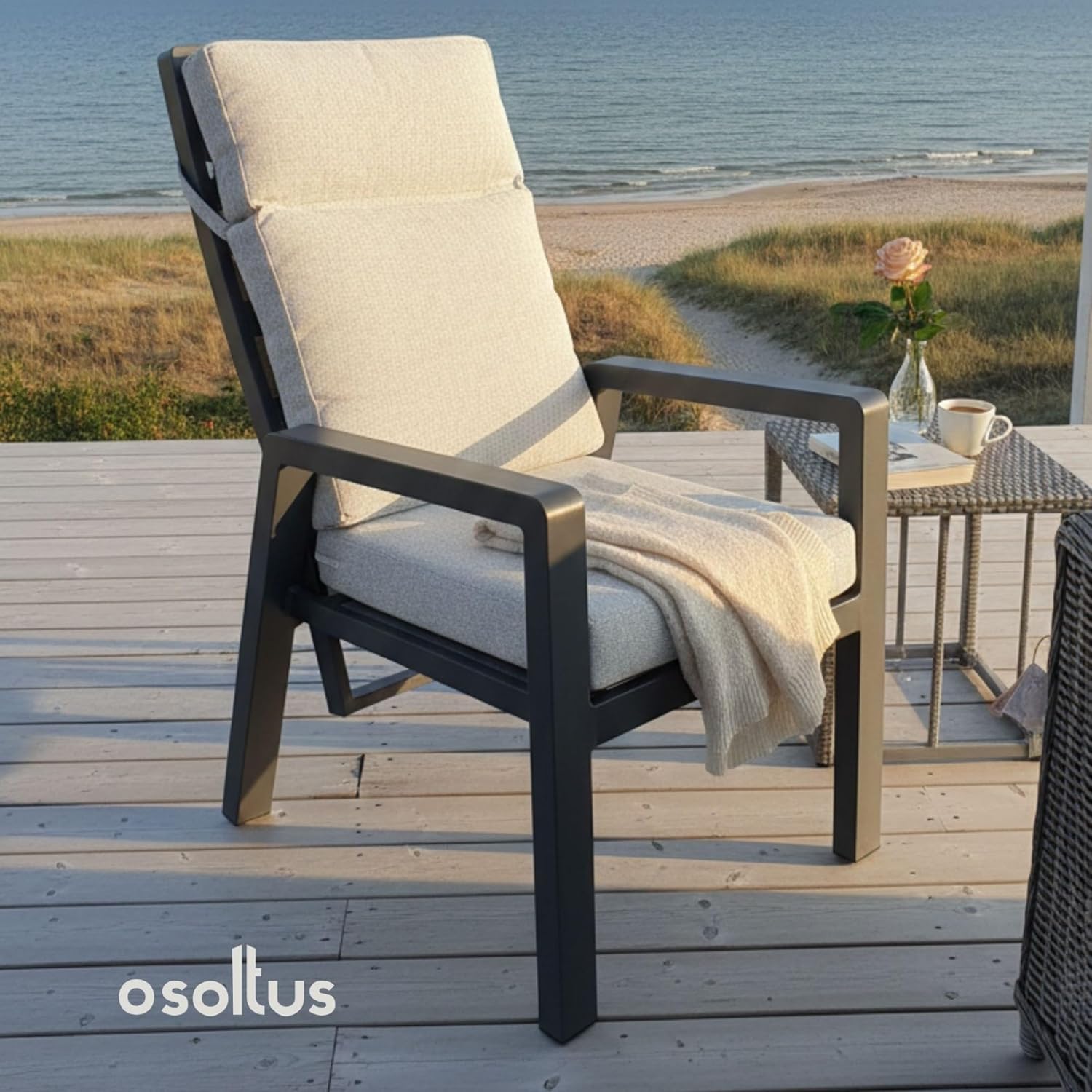 osoltus Gartensessel Alu Anthrazit wetterfest Palma II All Weather Olefin | stufenlos verstellbare Rückenlehne Dank Gasdruckdämpfer (beige)