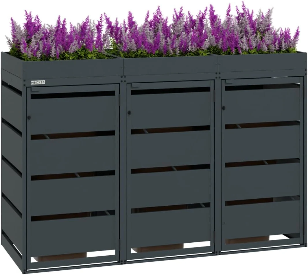 MBOX24 Mülltonnenbox, Anthrazit, Classic Flora