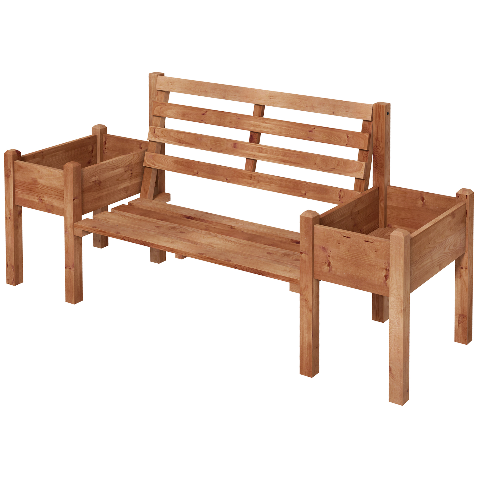 Outsunny Gartenbank Sitzbank, inkl. Pflanzkästen, Holz, 184 cm x 59 cm x 95 cm, Braun