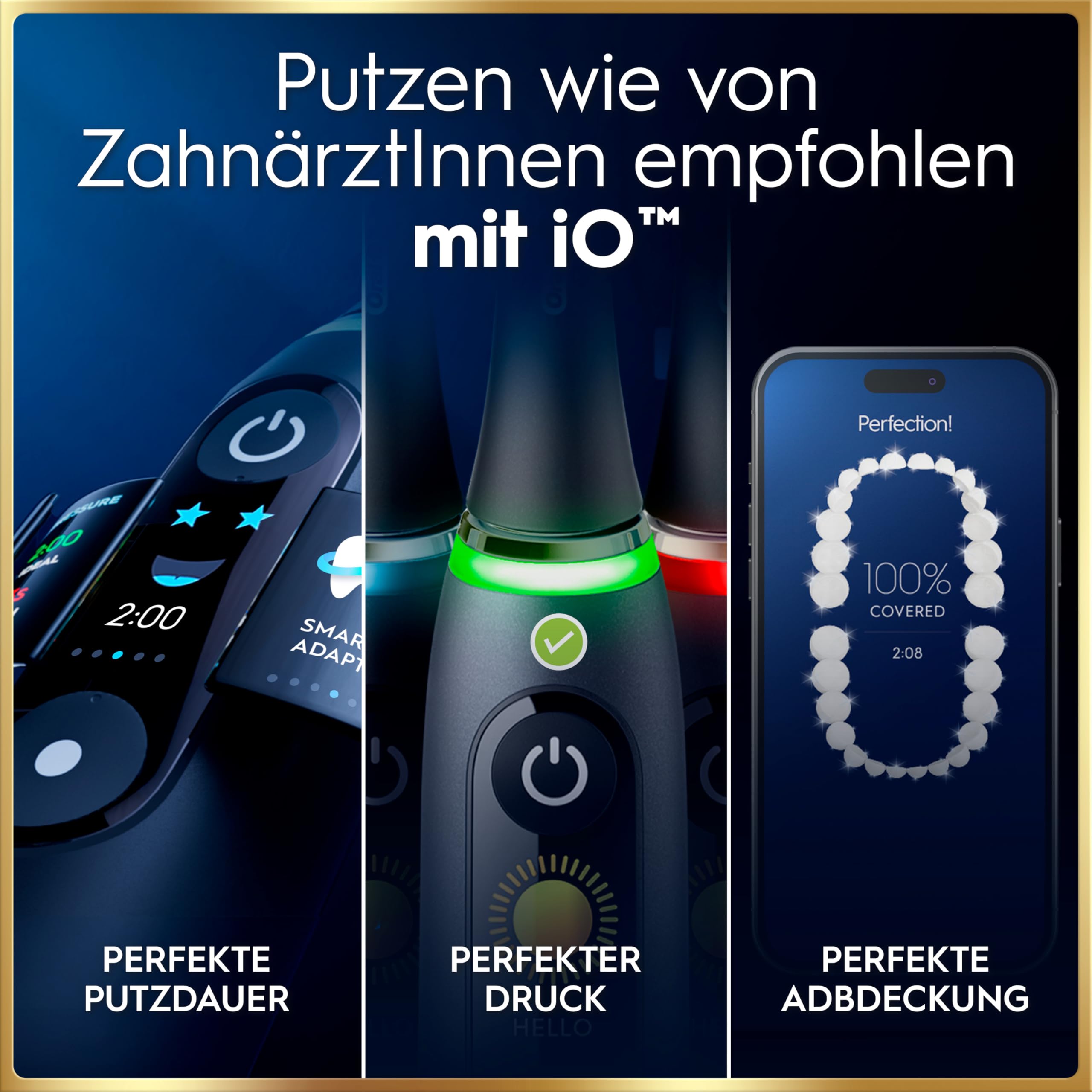 Elektrische Zahnbürste iO Series 9 mit 3 Aufsteckbürsten, 7 Putzmodi, magnetischer Schnellladestation und Reise-Etui, Black Onyx