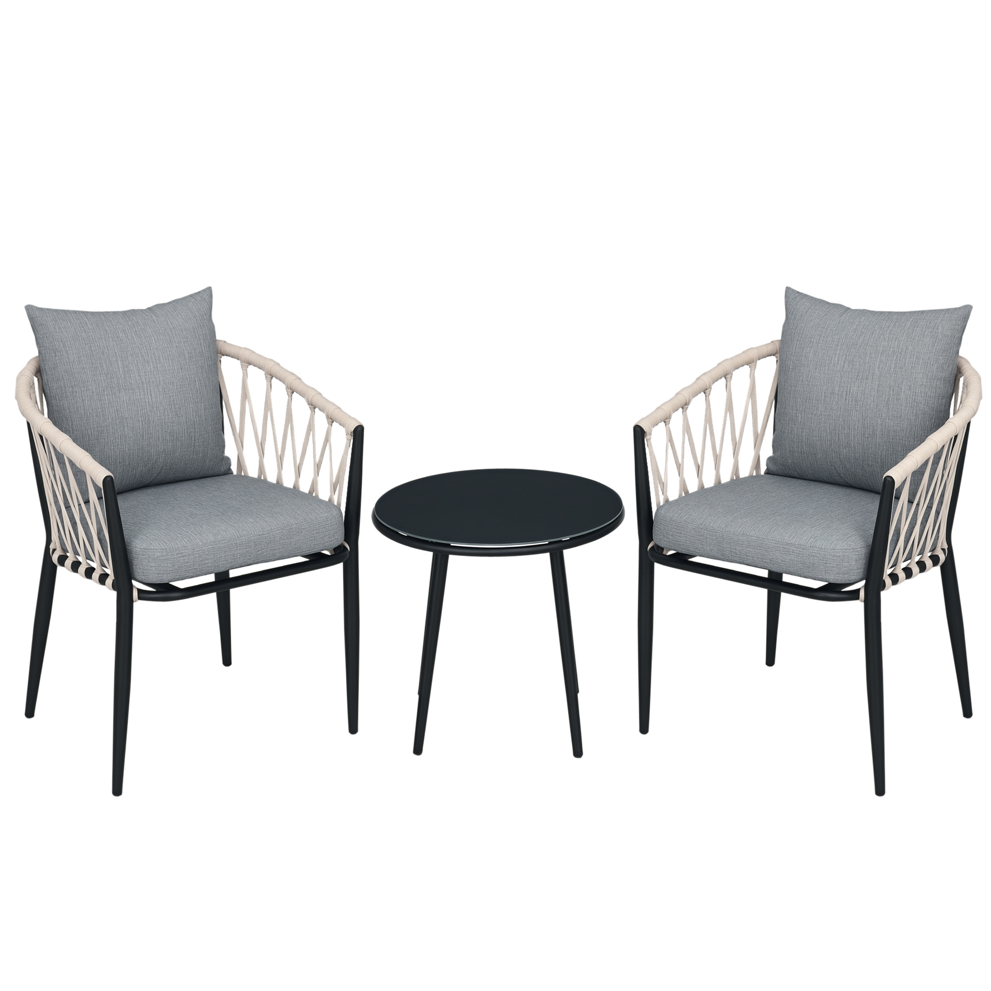 Outsunny Gartenmöbel Set für 2 Personen inkl. 1 Tisch, 2 Stühlen mit Sitzkissen, Balkon-Set, Stahl, Grau
