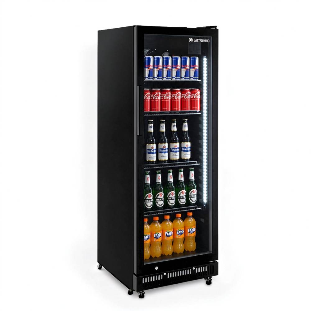 Getränkekühlschrank 230 L, schwarz, mit Glastür abschließbar und 4 verstellbaren Rosten, 0-8 °C Umluftkühlung