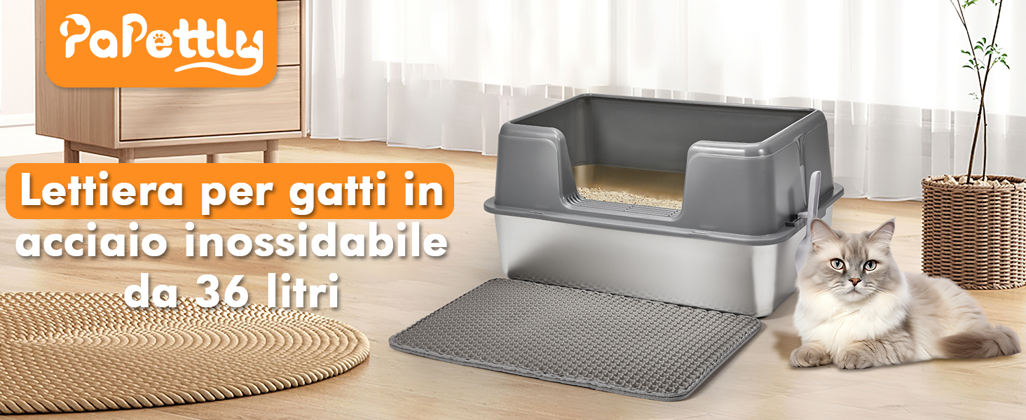 una lettiera per gatti su un pavimento di legno