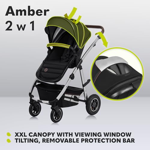 LIONELO Amber Passeggino 2in1 Duo Passeggino da 0 a 48mesi con Seduta secchiello   Navicella per neonato e bambini a 22kg Regolabile, pieghevole e leggero Ruote grandi Cappotina XXL (NeroArgento, Big) : Prima infanzia