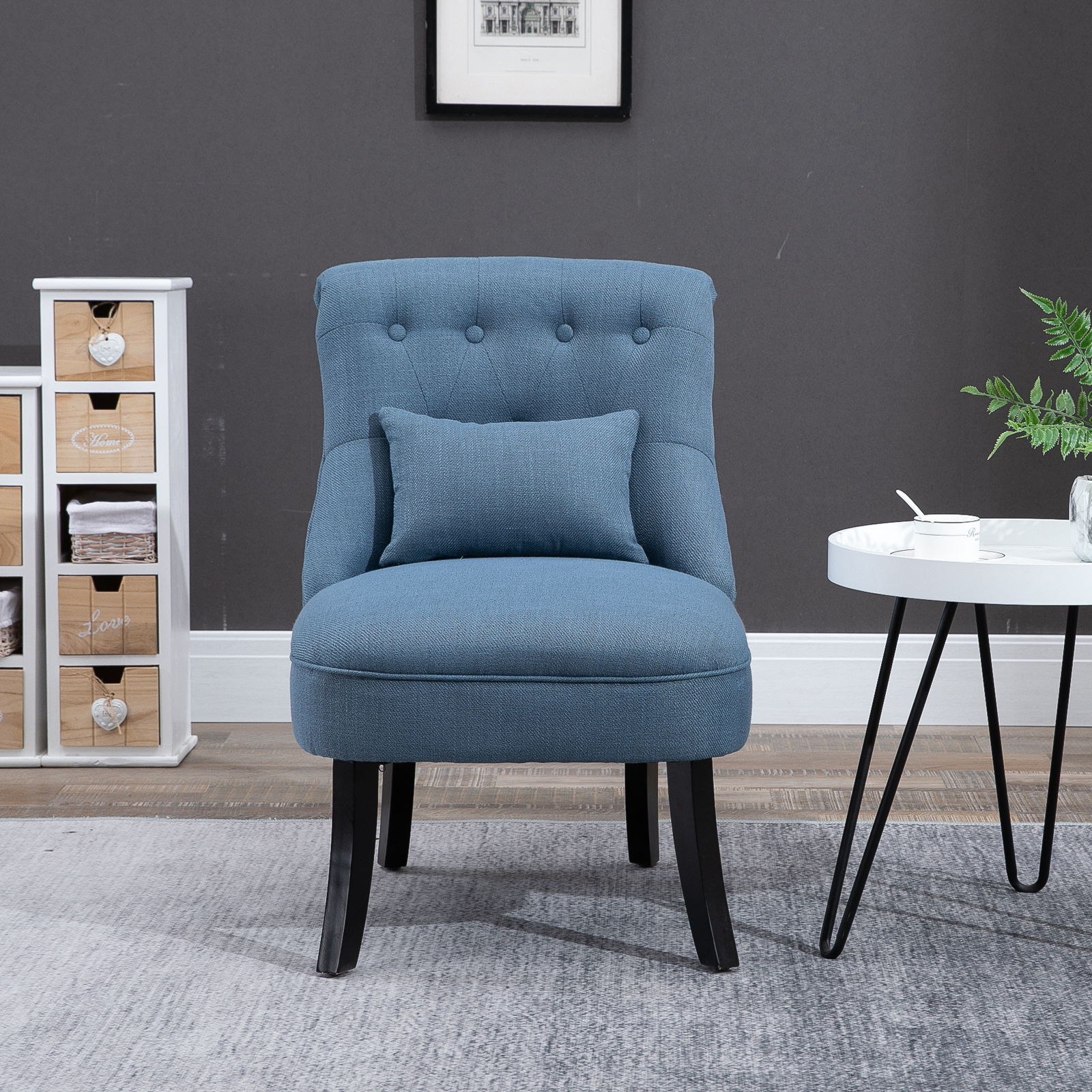 HOMCOM Sessel Wohnzimmer Relaxsessel Loungesessel Ruhesessel mit Rückenkissen, Holzbeine, Lesesessel mit Leinenoptik, Polstersessel für Schlafzimmer, Blau