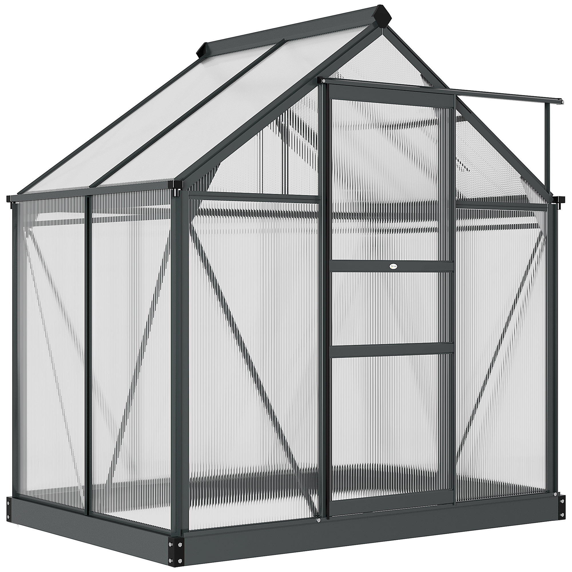 Outsunny Gewächshaus Treibhaus Frühbeet, Dachfenster, begehbar, verzinkter Sockel, wetterbeständig, 190 cm x 132 cm x 201cm, Grau