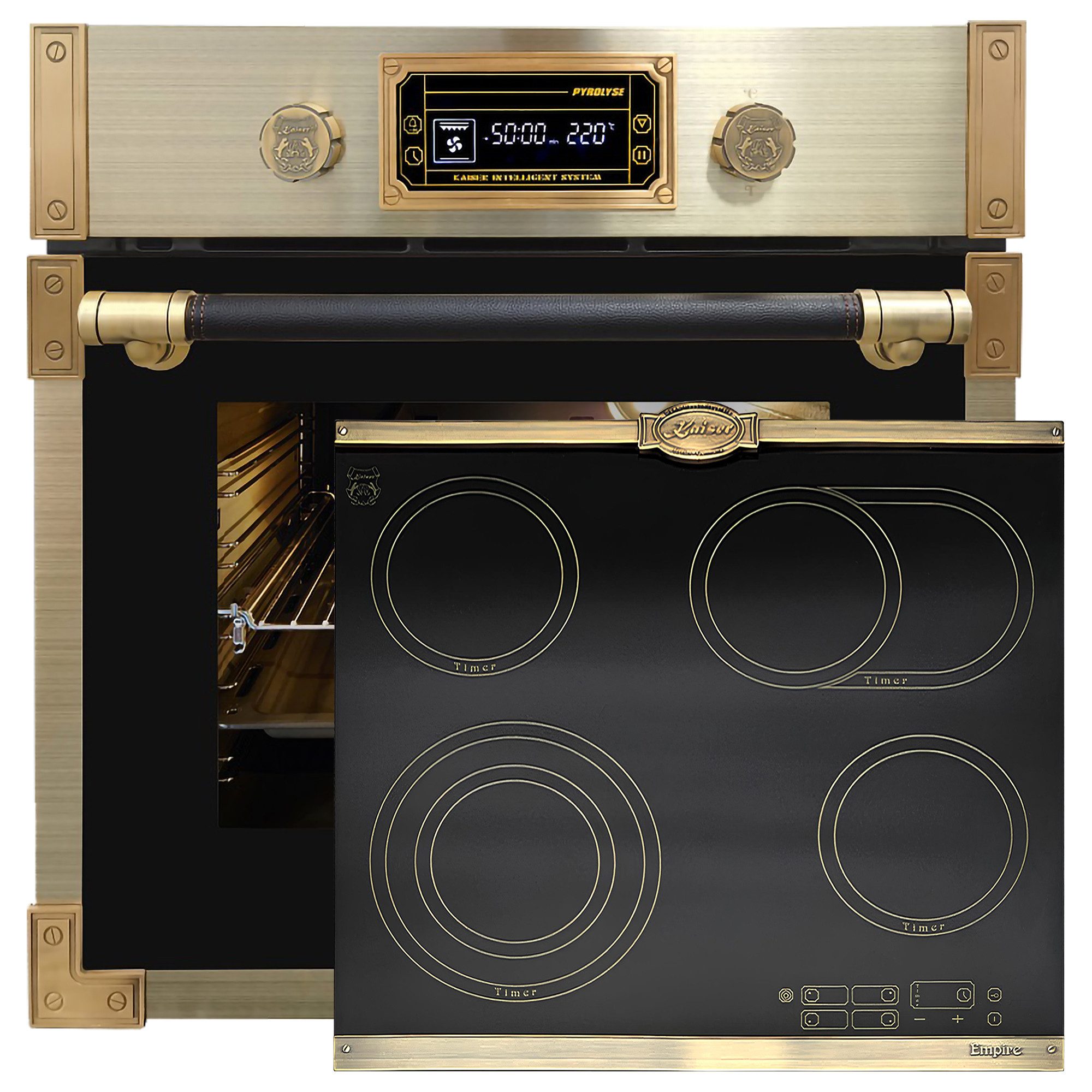 Backofen-Set Herd Set Autark Retro Einbau Backofen Elektro, 73 L mit Glaskeramik Kochfeld 60 cm Einbau Herd 4 QuickHeat-Kochzonen Hi-Light Schwarz EH 6427 AD+KCT 6185 Em