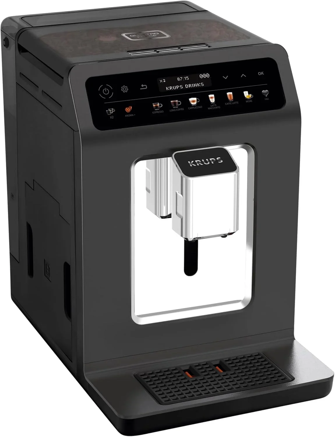 Krups Evidence One Kaffeevollautomat mit Milchschlauch, 12 Getr?nke, 2-Tassen-Funktion, Farbdisplay, Kaffeemaschine, T��V-Siegel, Schwarz, EA895N10, Meteor Graphit