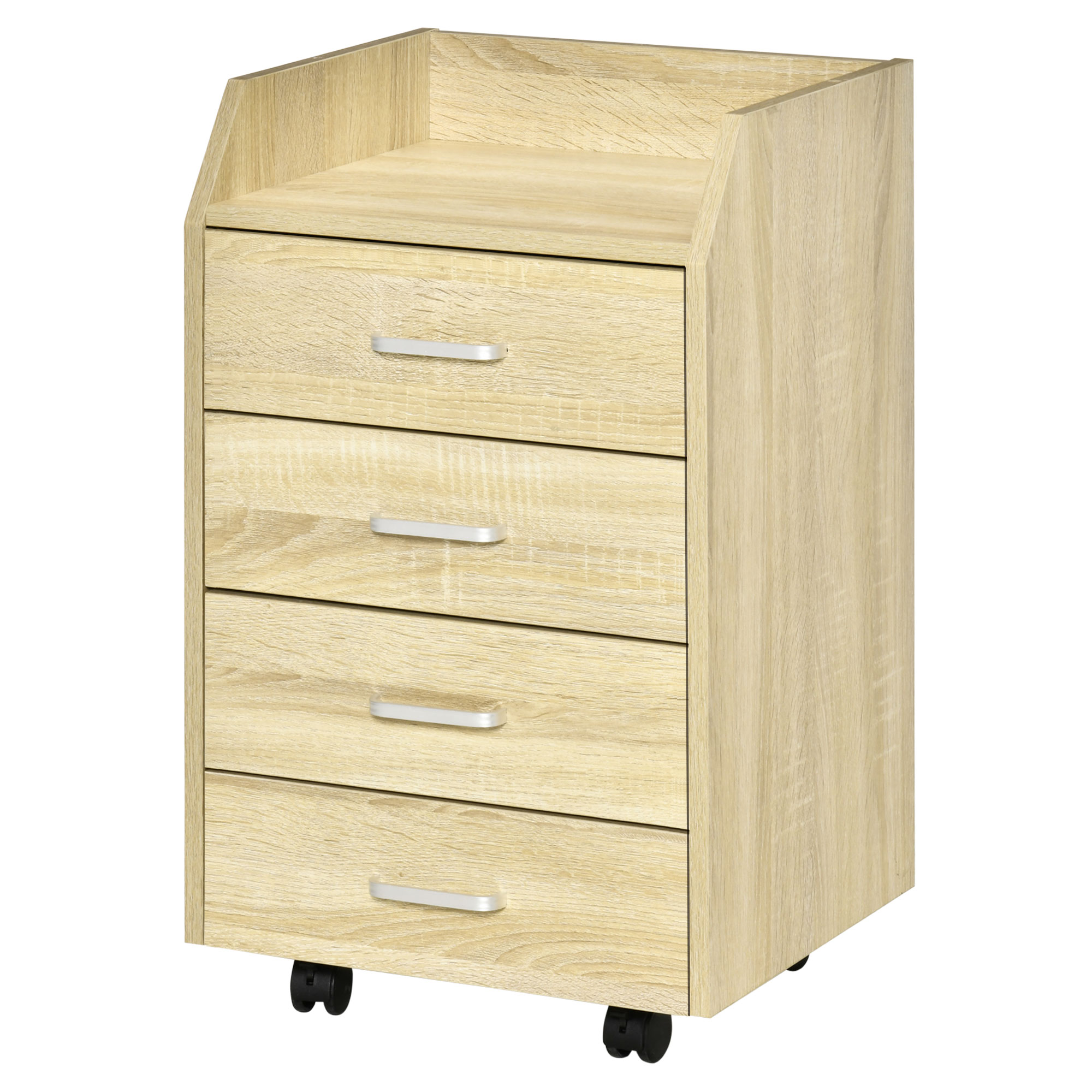 Vinsetto Rollcontainer Büro Aufbewahrung auf Rollen 4 Schubladen MDF und Spanplatten 40L x 36B x 65H cm natürlich