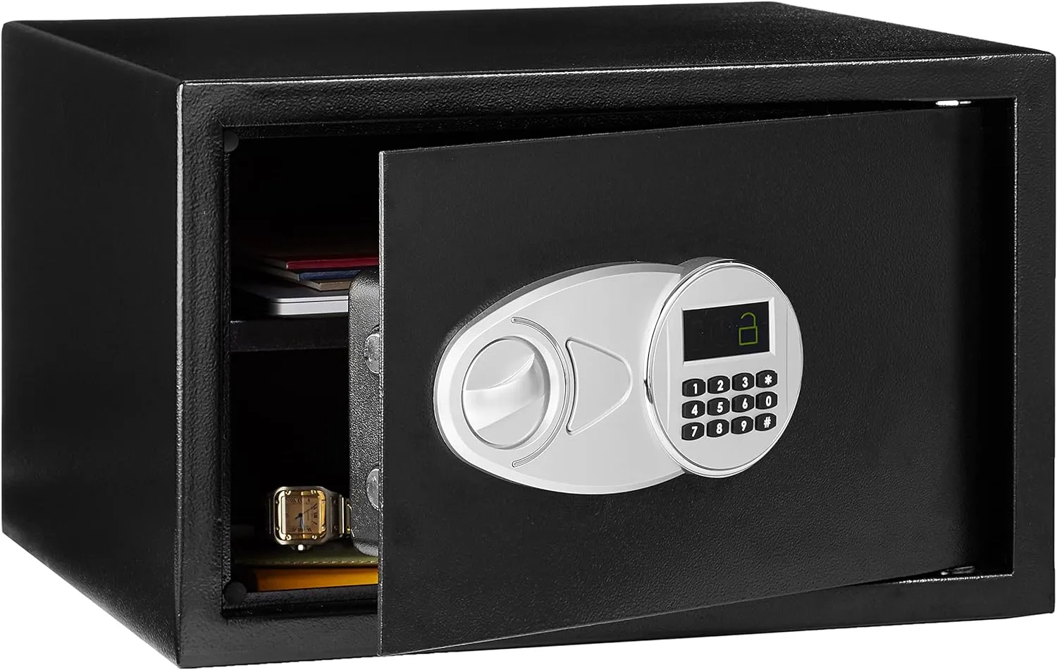 Amazon Basics Black Programmable Security Safe, Electronic Keypad, Alloy Steel, 0.7 Cu Ft, Home/Office Safe