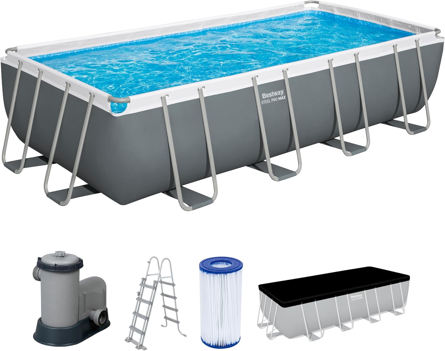 Bestway Steel Pro Max Aufstellpool-Set – 549 cm x 274 cm x 122 cm – Dunkelgrau