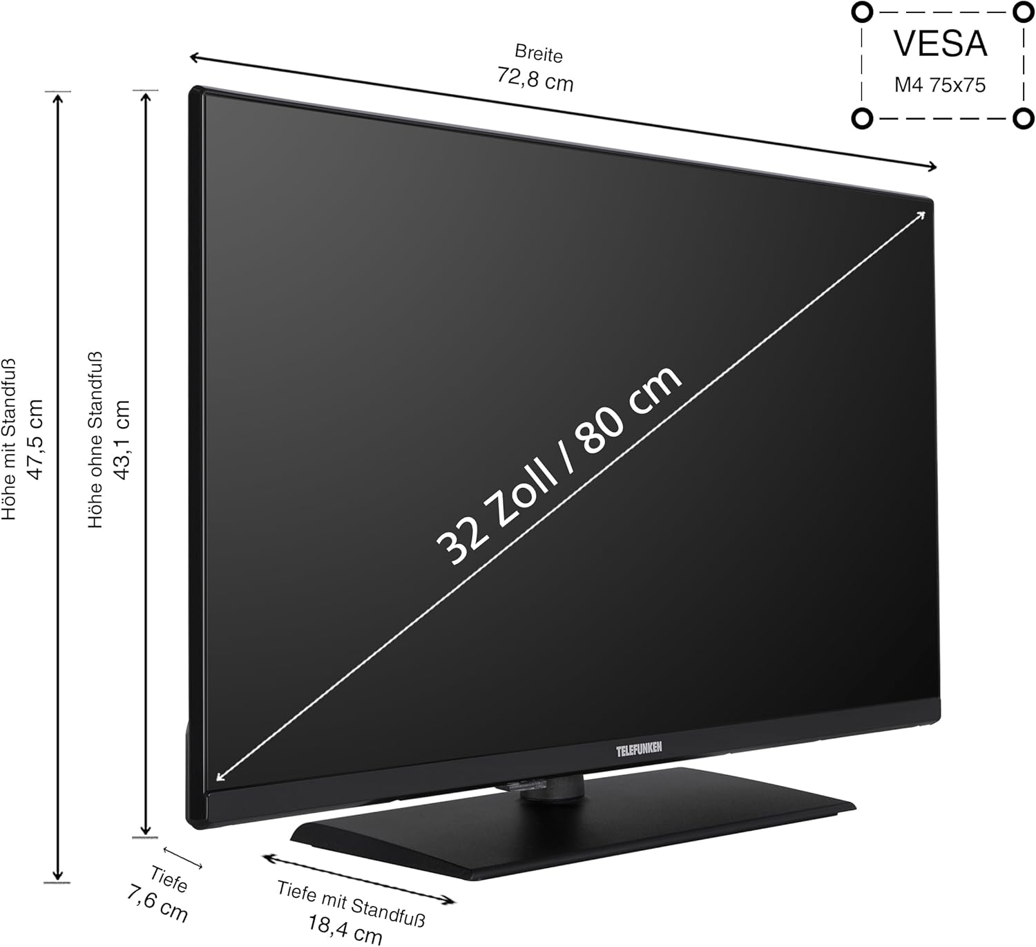 TELEFUNKEN XF32N750M Fernseher 32 Zoll Full HD LED TV mit 80 cm Bildschirmdiagonale und integriertem Triple-Tuner, schwarz