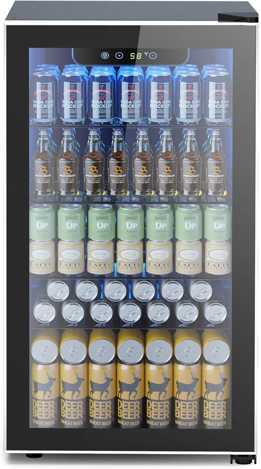Mini Fridge 130 Can Beverage Refrigerator Cooler, 3.2 Cu.Ft Drink Fridge for Soda Wine Beer, Adjustable Temperature Control for Home Office, Black