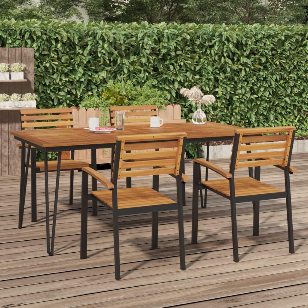 FIRBNUS Esstisch, 180 x 90 x 75 cm, Braun/Schwarz, Gartentisch mit Beinen Gabel Massivholz Akazie Tisch