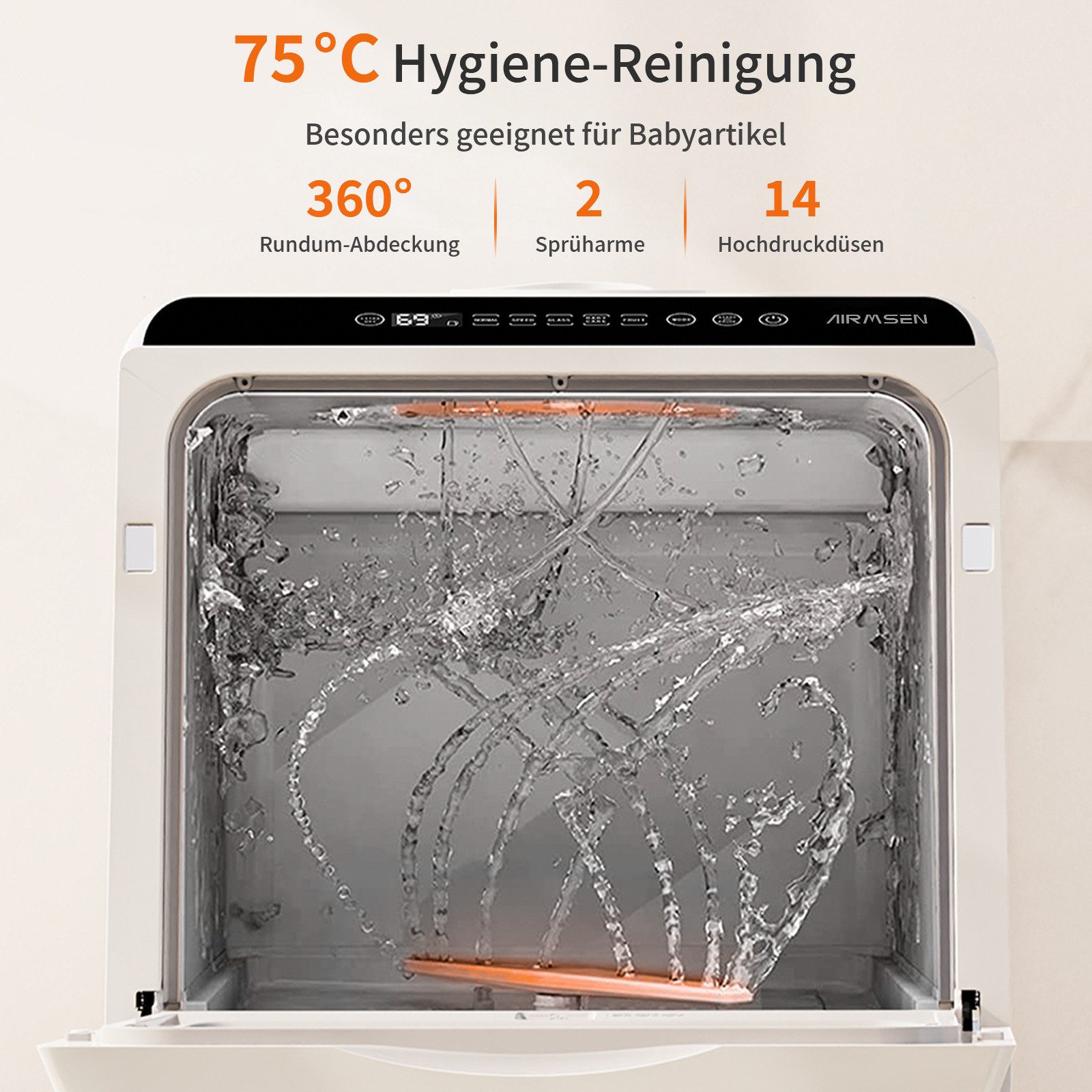 Tischgeschirrspüler TDQR03A Mini Geschirrspüler mit 5L Wassertank und 6 Spülprogramme, Hochtemperatur-Trocknung