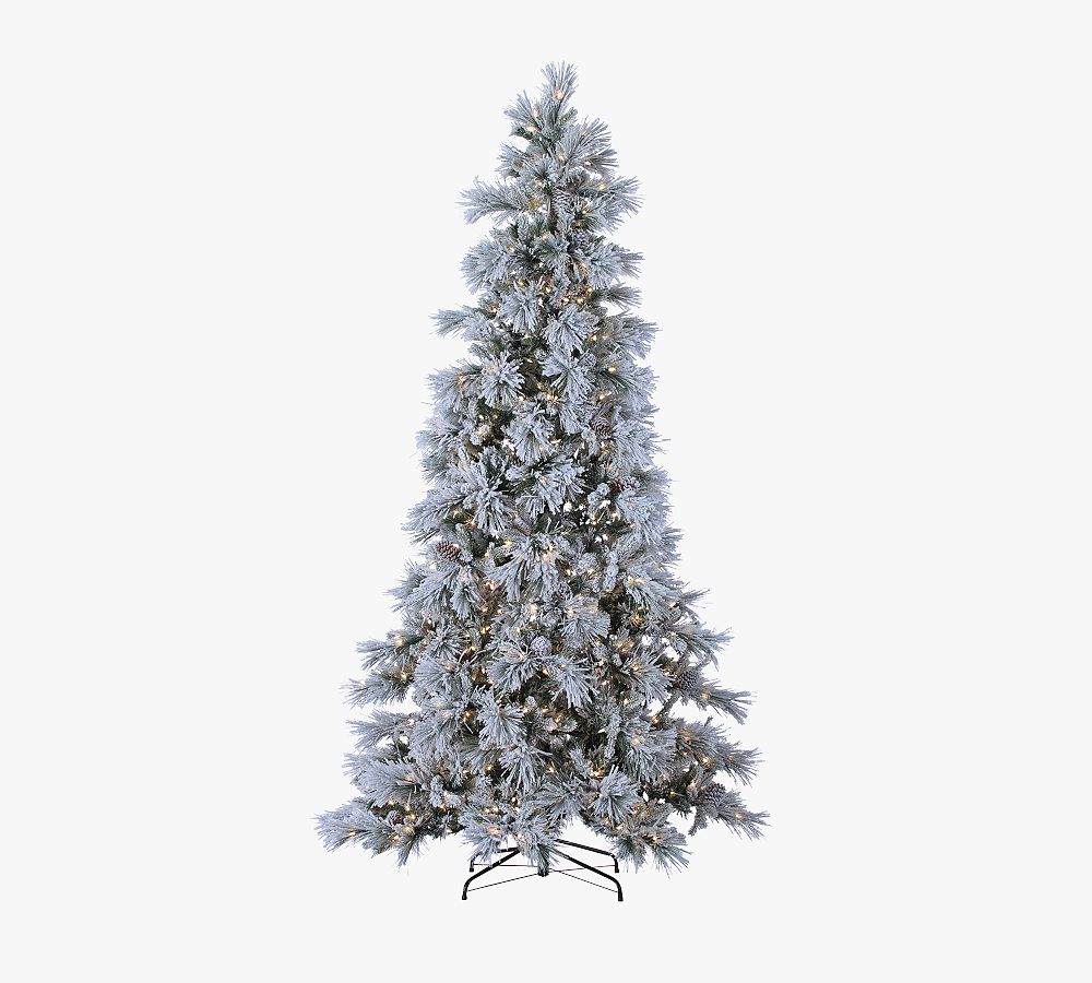 Snowbell Pine Faux Christmas Tree, Pre Lit LED, Flocked, Flame Resistant, Indoor Use