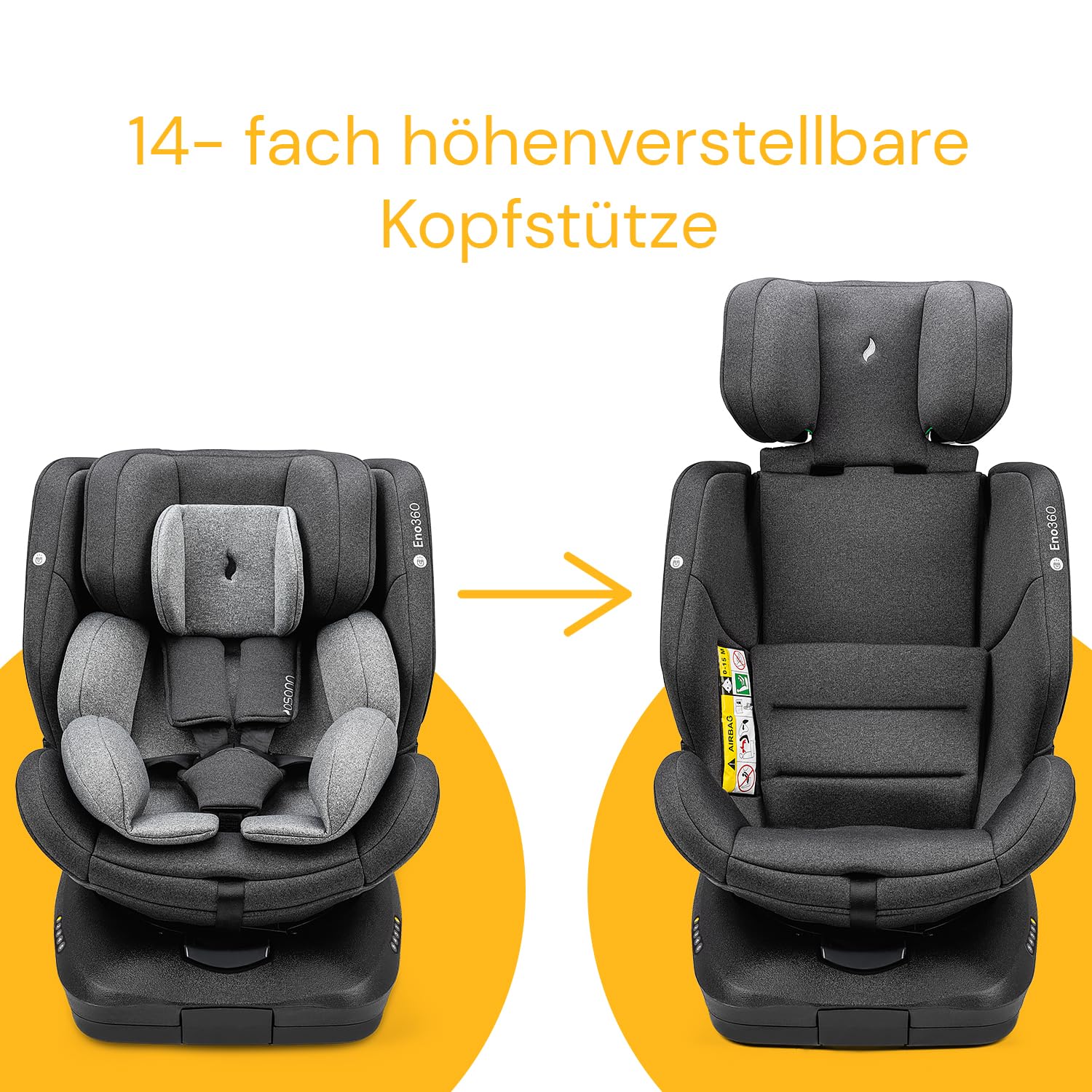 Osann Eno360 i-Size, drehbarer Kindersitz 40-150 cm, Reboarder mit Isofix, Baby Autositz – All Black