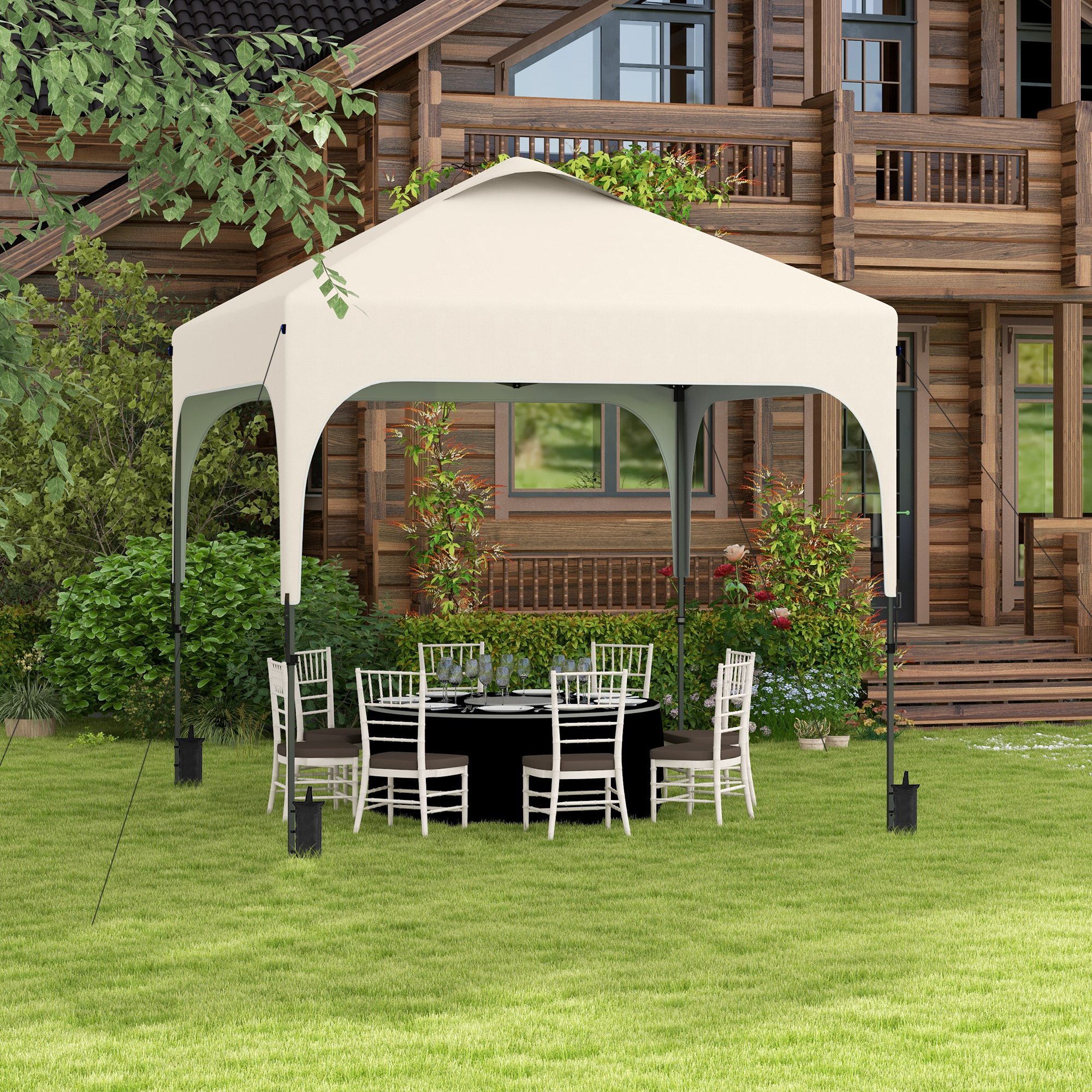 Outsunny Tonnelle 2,5 x 2,5 m Garten-Pop-up-Pavillon faltbar, höhenverstellbares Oxford Anti-UV50+ Stahlgestell mit Transporttasche