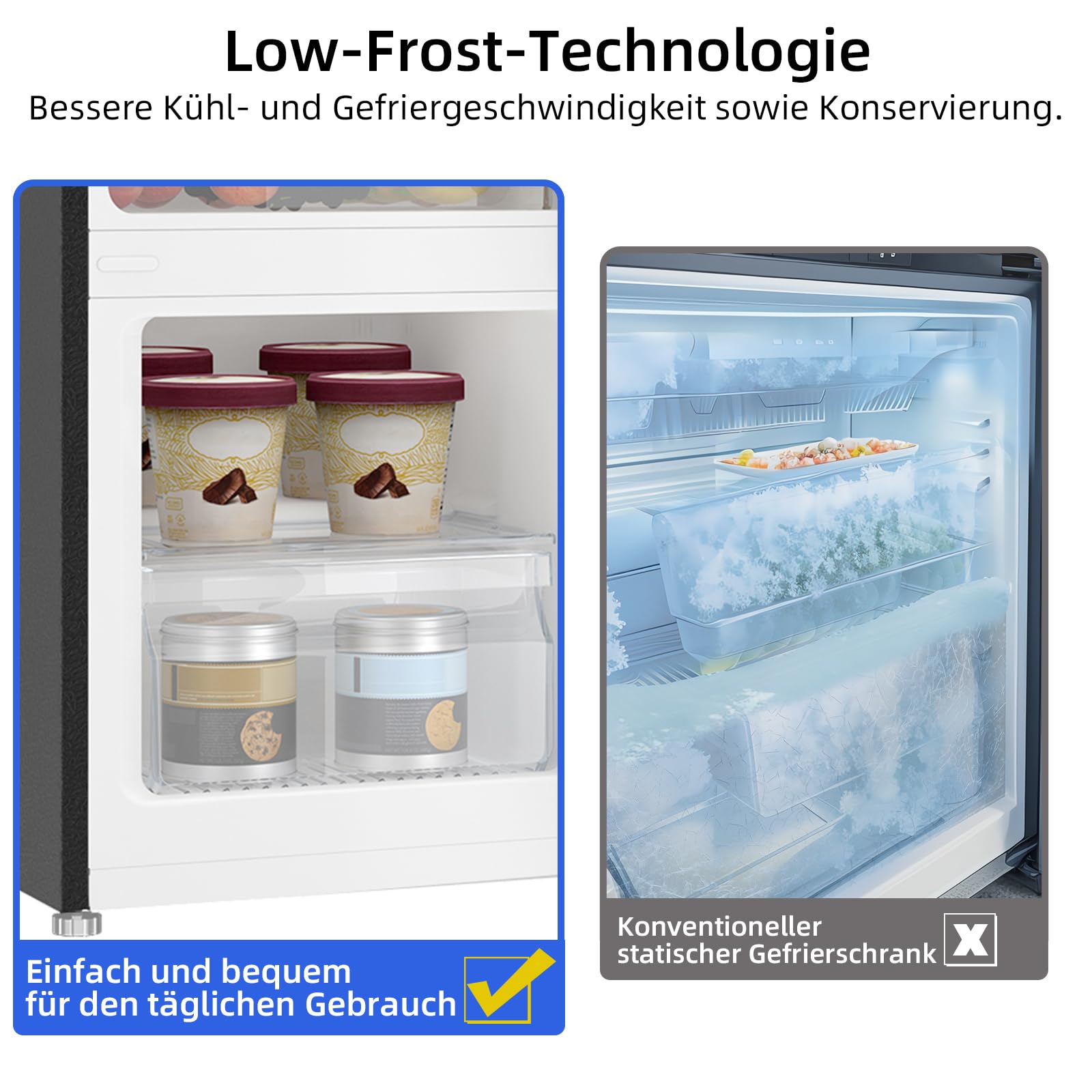 Kühl-Gefrierkombination 117 L, 114 cm hoch, 47 cm breit, freistehend, Low-Frost, 39 dB, Klasse E