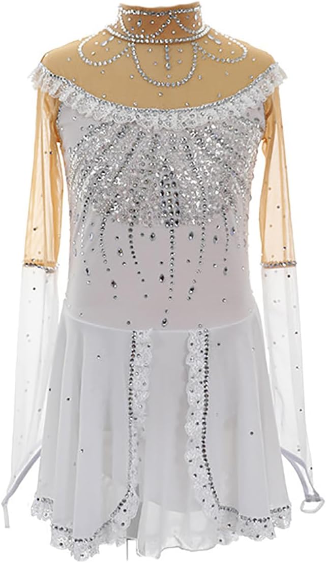 Eiskunstlaufkleid Weiß Funkelnder Verlauf Diamant Eislauf-Performance Wettbewerbskostüm