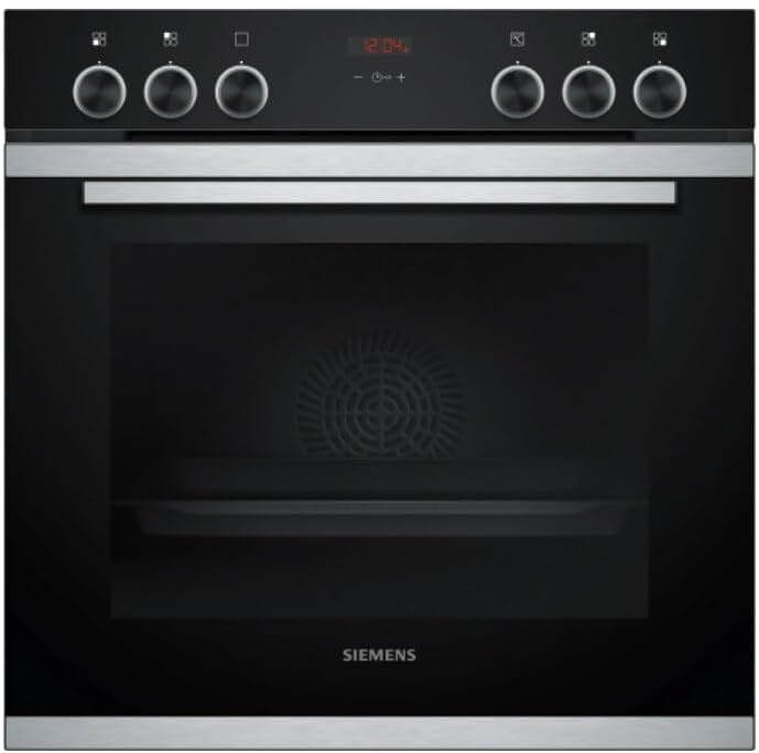 Siemens EQ211KAAB Einbau-Herd-Set iQ300, Integrierbare Herd-Kochfeld-Kombination 60 cm breit, Schnellaufheizung, granit Glanz Emaille, 3D Heißluft, Bräterzone, Schwarz