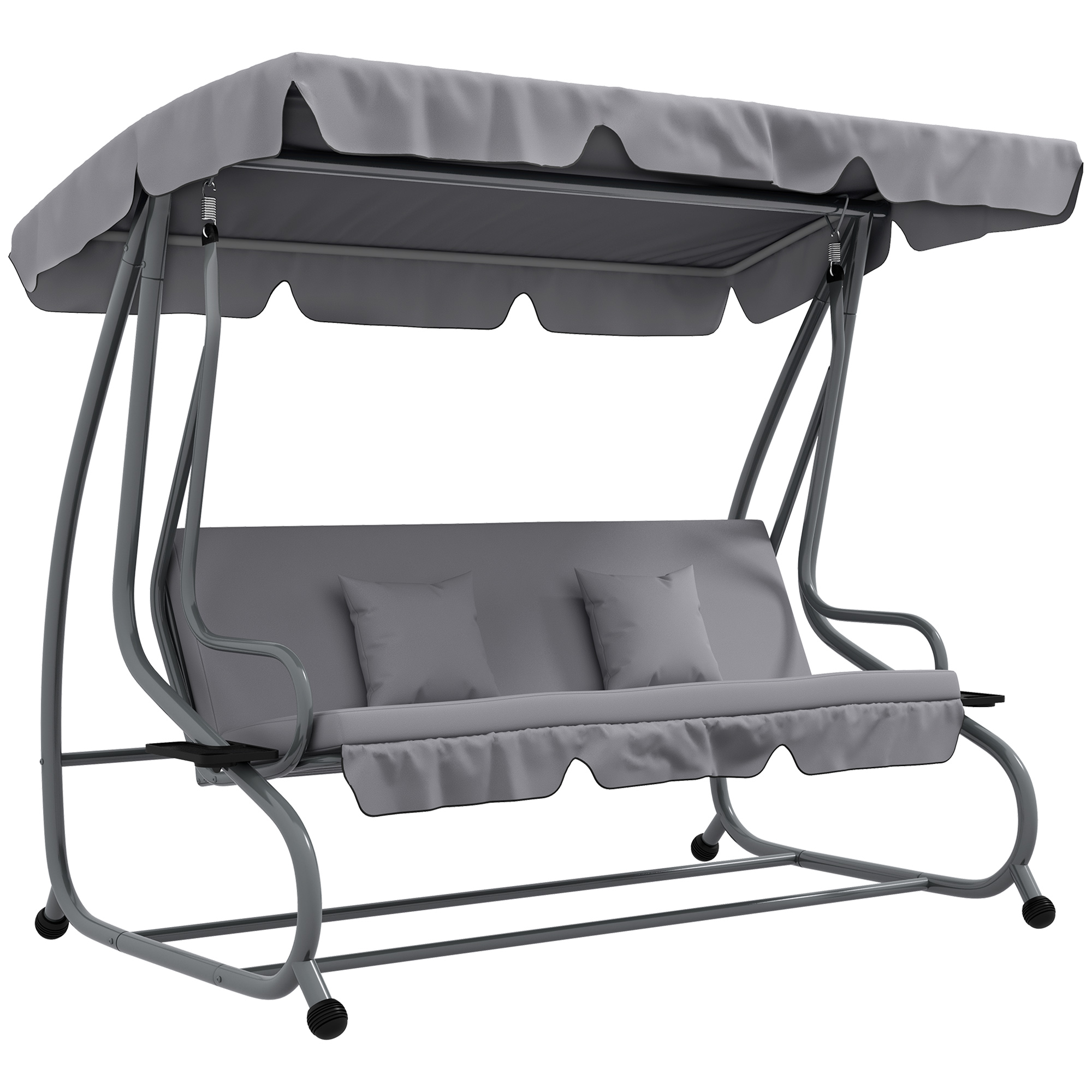 Outsunny 2-in-1 Hollywoodschommel met Ligfunctie, Verstelbaar Dak, tot 340 kg, Staal, 200x120x164 cm, Grijs