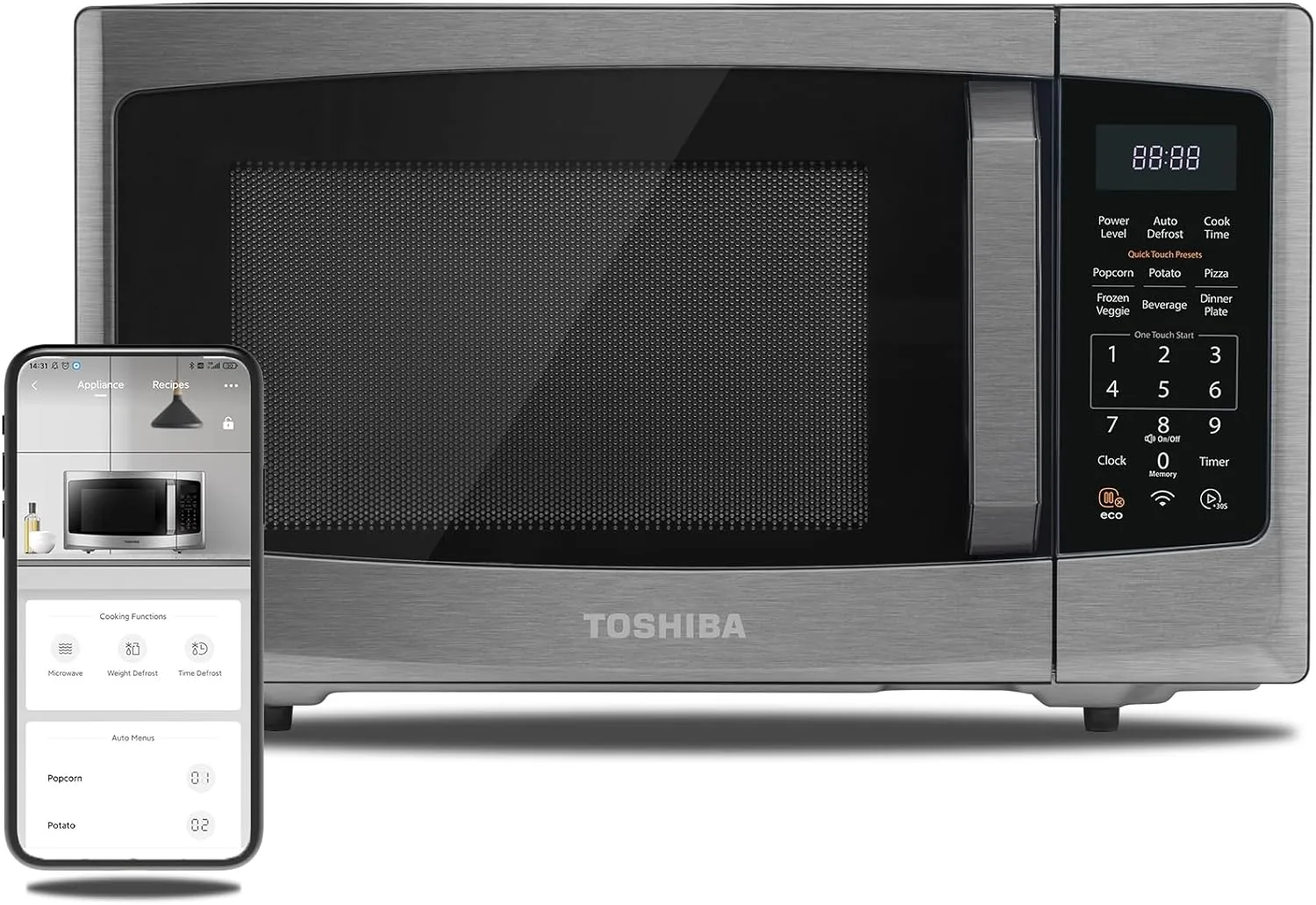 TOSHIBA 4-in-1 ML-EC42P(SS) Countertop Microwave Oven, Smart Sensor, Convection, Air Fryer Combo, Mute Function, Position Memory 13.6