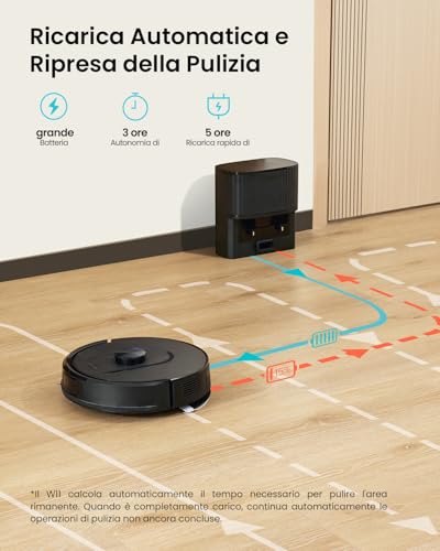 Robot Aspirapolvere Lavapavimenti con Mappatura,LiDAR Rilevamento Ostacoli, Aspirapolvere Robot lavapavimenti Potente Navigazione Laser per Pulizia Pavimenti Tappeti Peli Animali,Autonomia 180min : Casa e cucina