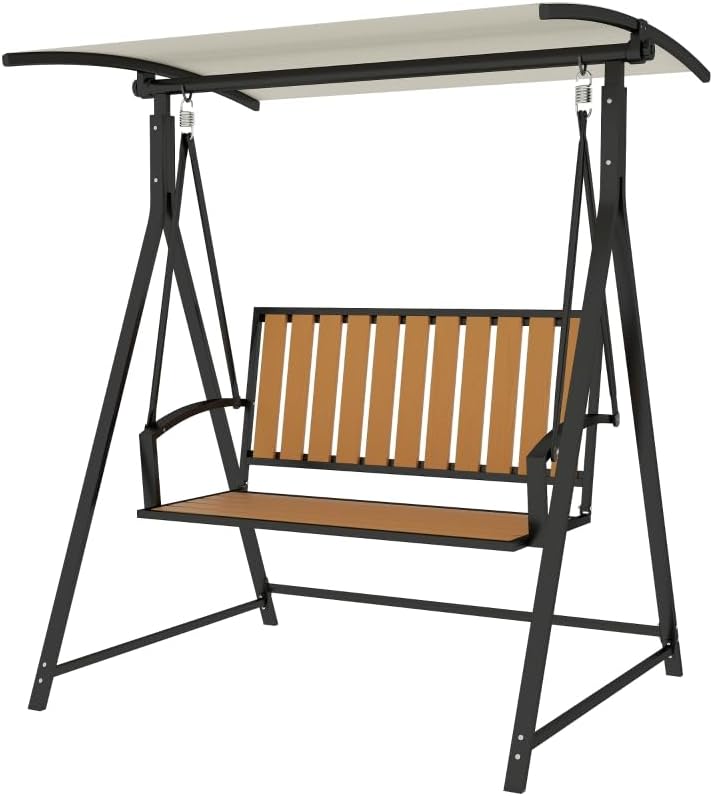 2 persone con canopy regolabile – Compact Garden Swing Chair 529lbs Capacity – Quick Assembly Outdoor Patio Furniture 142 x 112 x 162 cm, nero