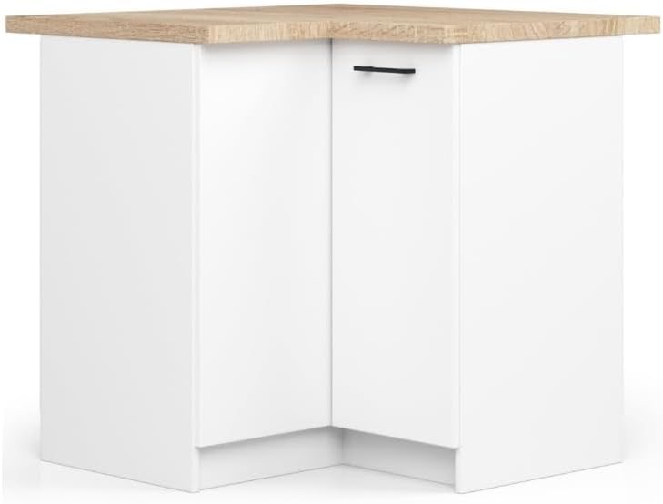 BDW - Armadio angolare da cucina con ante e piano di lavoro - 90 cm di larghezza, 85 cm di altezza - Mobile singolo (bianco)
