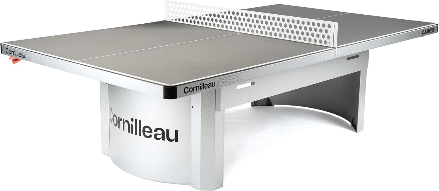 Cornilleau - Tavolo da ping Pong all'aperto 510 Campus Fisso per comunità e scuole (Campeggio, Parchi, ecc) - Rimbalzo competitivo (Blu o Grigio 7mm) - Approvazione FFTT Tempo libero e scolastico