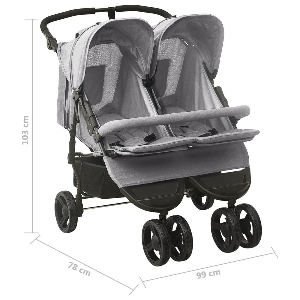 Kinder-Buggy aus Stahl, Leinenstoff in Hellgrau