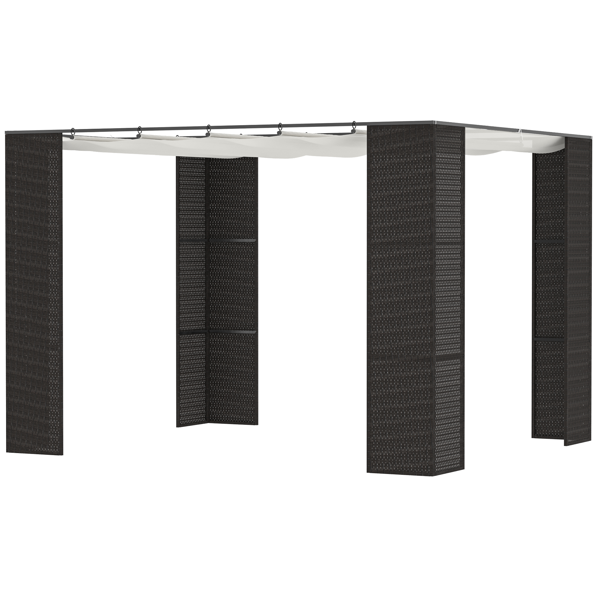 Outsunny Pergola ausziehbar 3L x 3B x 2H m Schiebedach Polyester-Hochdichtegewebe UV-Schutz Metallgestell Epoxidbeschichtung strapazierfähiges PP-Geflecht schwarz und creme