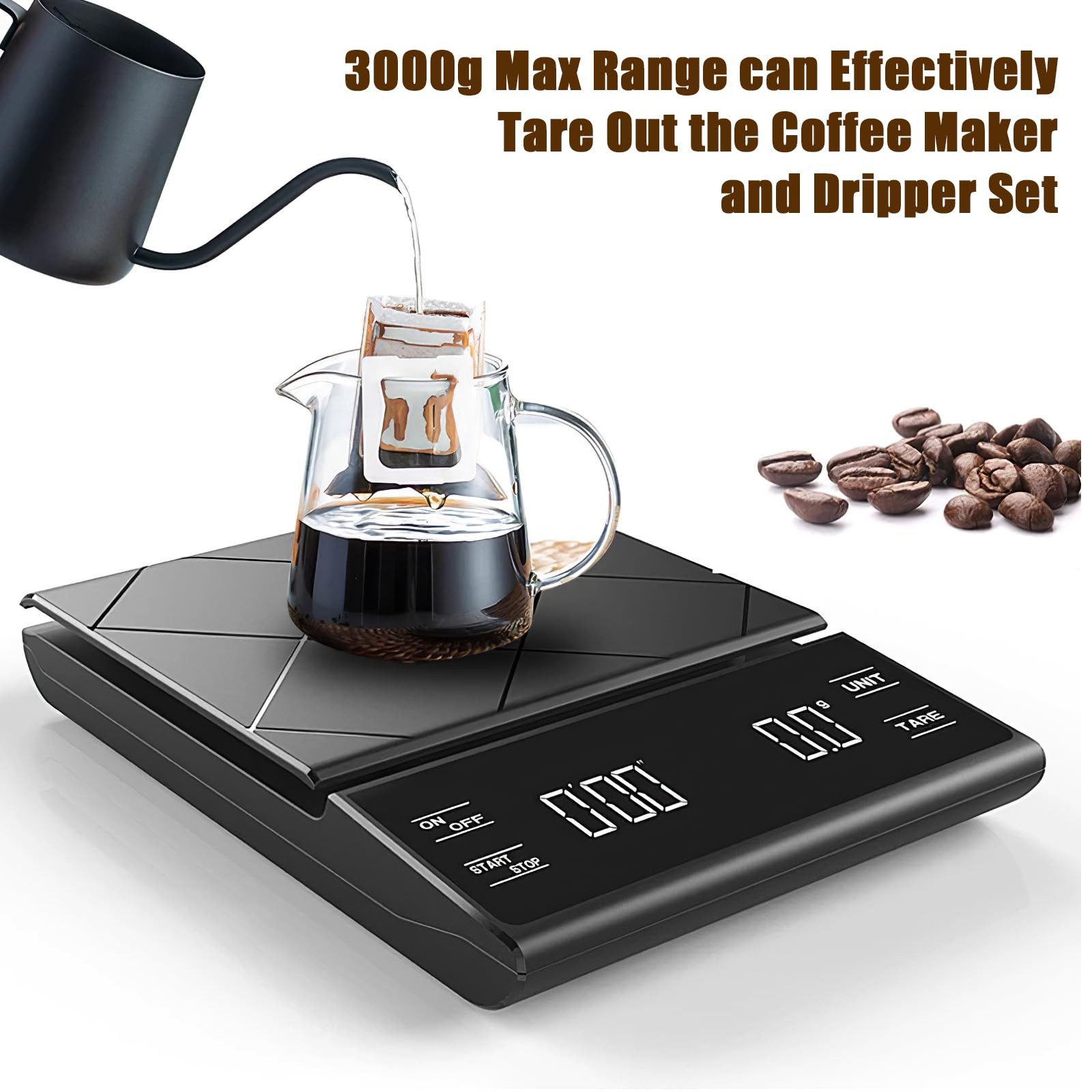 Küchenwaage USB Wiederaufladbare Digital Kaffeewaage mit Timer Feinwaage 3kg/0,1g