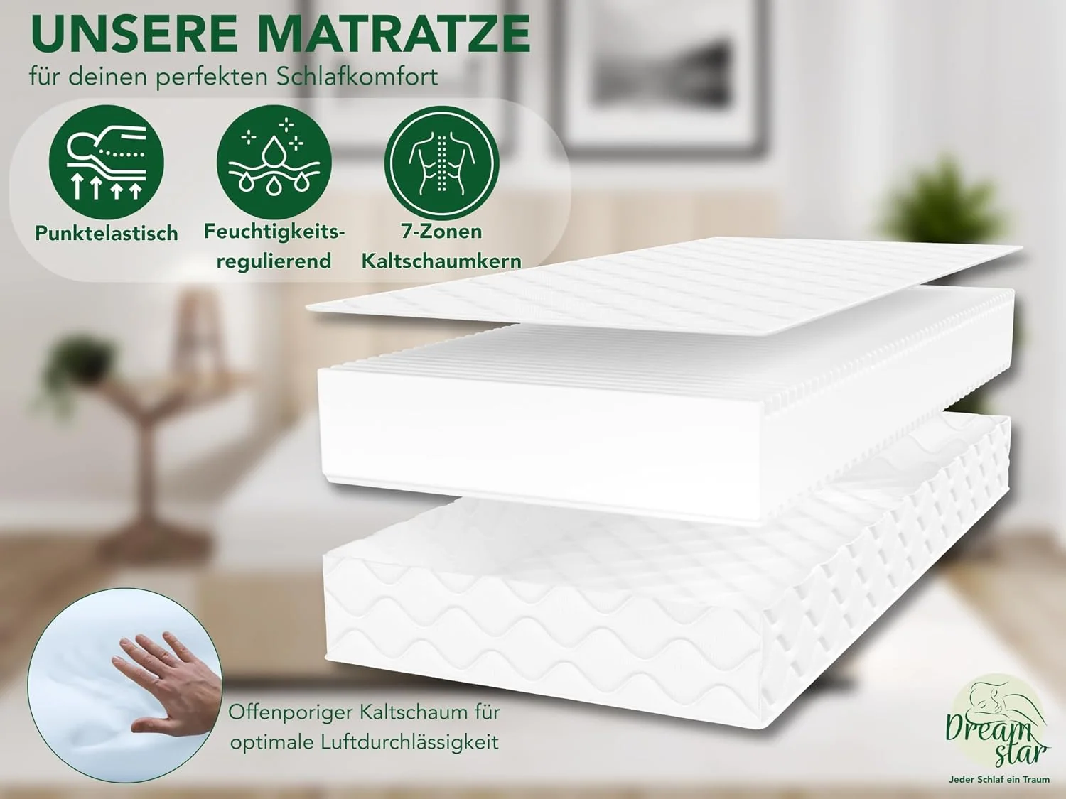 DREAMSTAR Ergo Flex XXL Duo 7-Zonen Kaltschaummatratze mit zwei Liegehärten