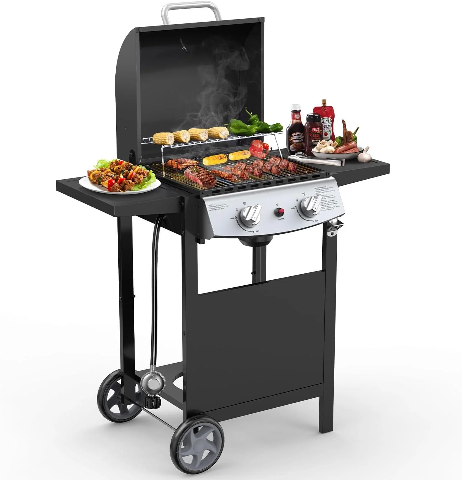 3 & 4 Burner Propane Gas Grills with Side Burners, for Outdoor Cooking, BBQ, Patio, Camping