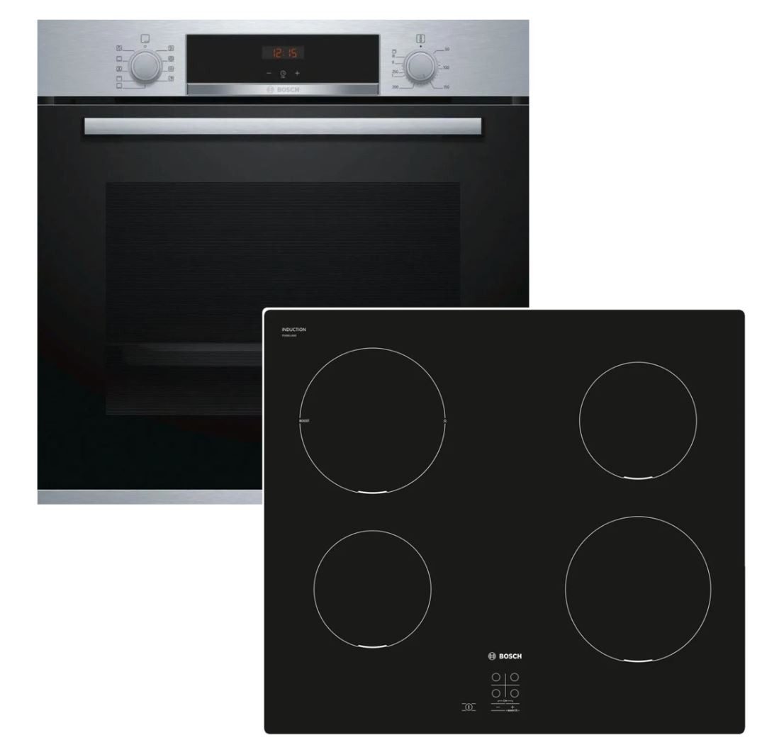 Backofen-Set Teleskopauszug EcoClean + Induktionskochfeld PowerBooster autark 60cm