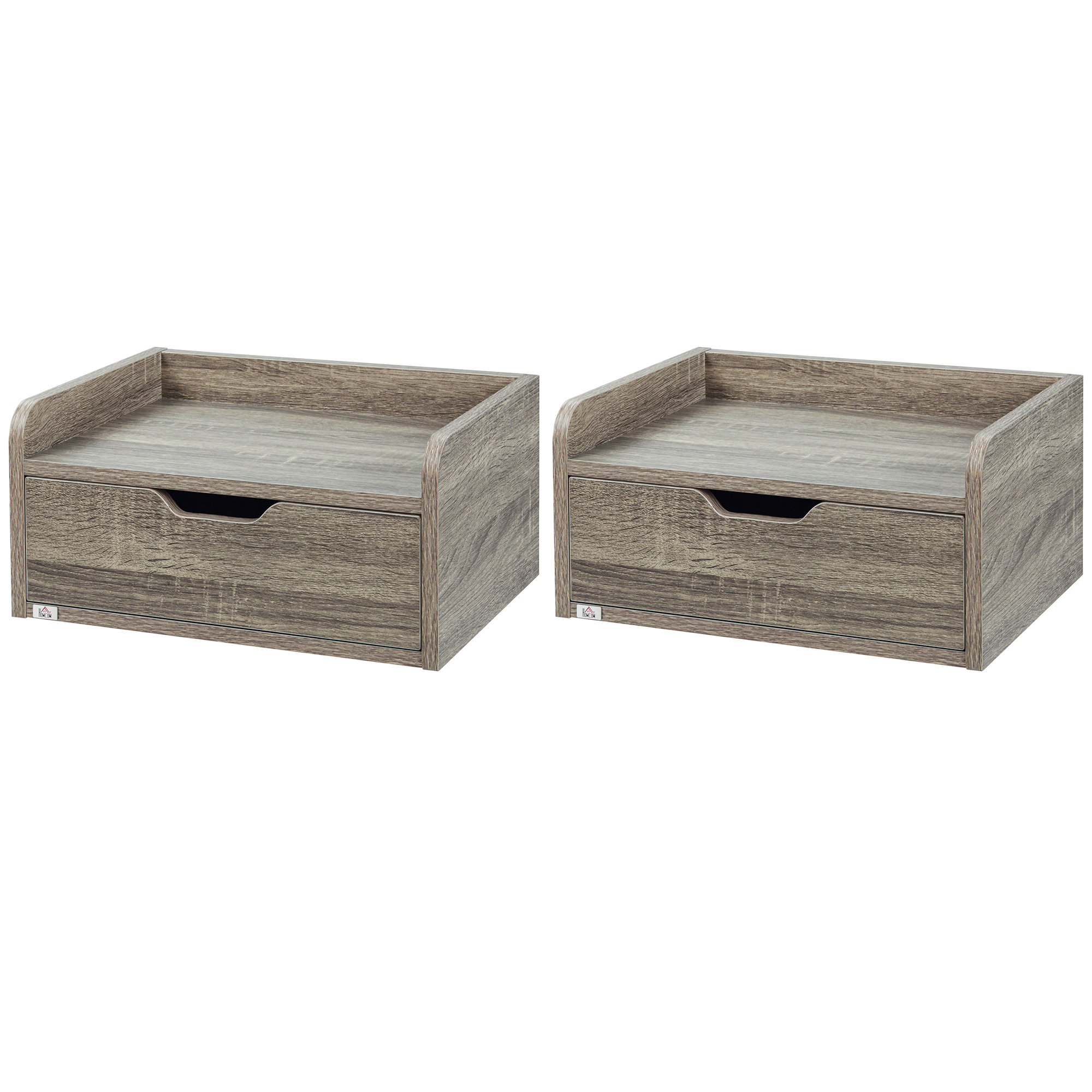 HOMCOM Set aus 2 wandmontierten Nachttischen, hängende Nachttische, ausziehbare Schublade, Tischplatte in Holzoptik, Maße 40L x 30B x 19,5H cm - Grau