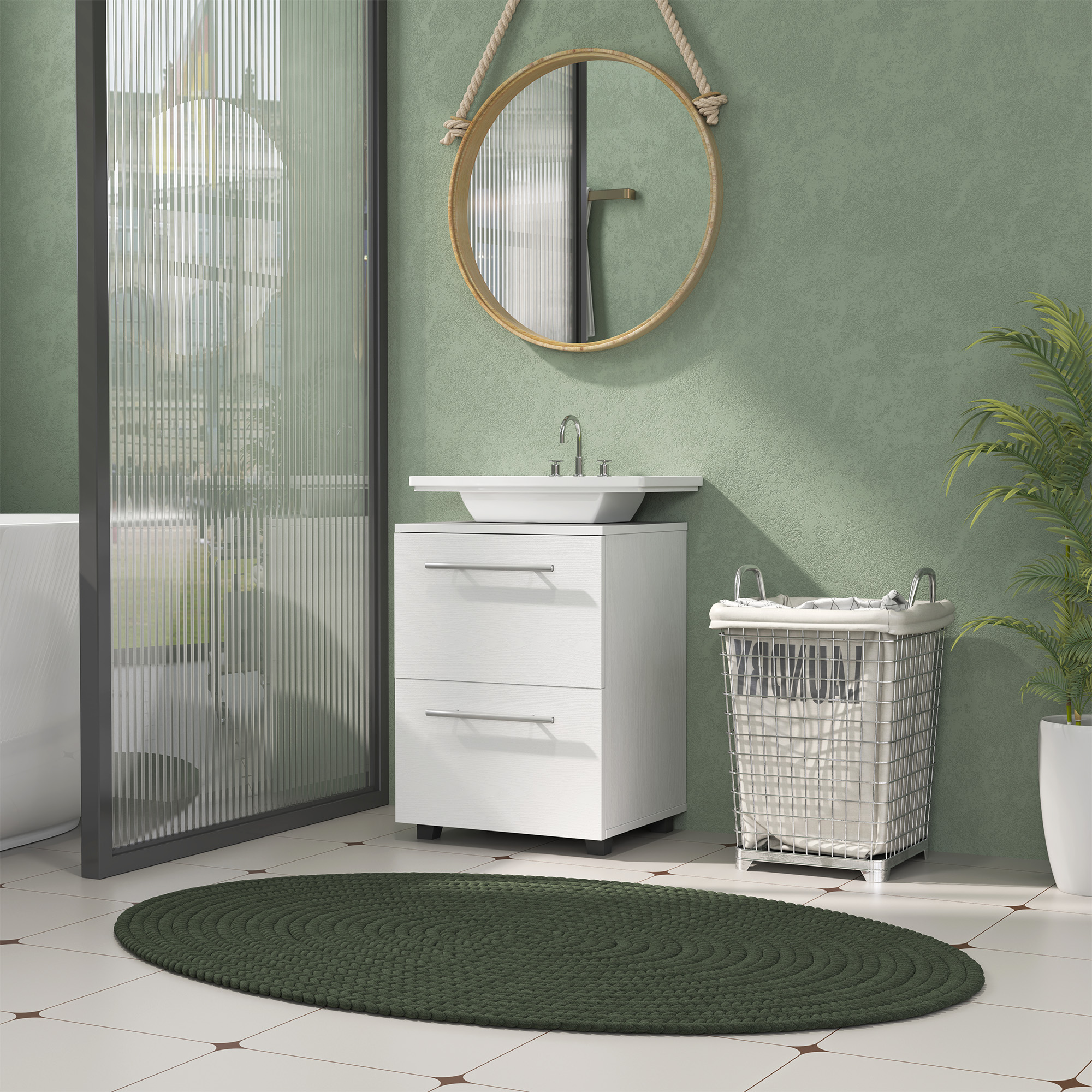 HOMCOM Badezimmerschrank, Waschbecken-Kommode mit Schublade, kompakt, Spanplatte, Weiß