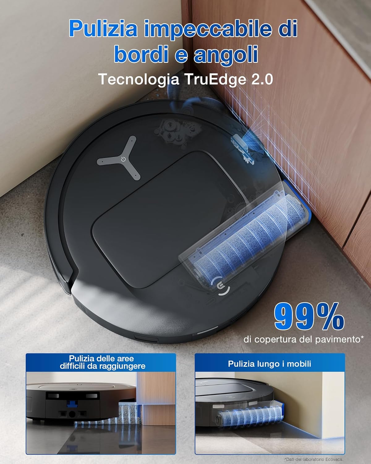 ECOVACS DEEBOT T80 OMNI Robot Aspirapolvere Lavapavimenti, 18.000 Pa, Spazzola OZMO ROLLER, ZeroTangle 3.0, Lavaggio Mocio con Acqua Calda a 40-75 °C, Asciugatura ad Aria Calda, Nero