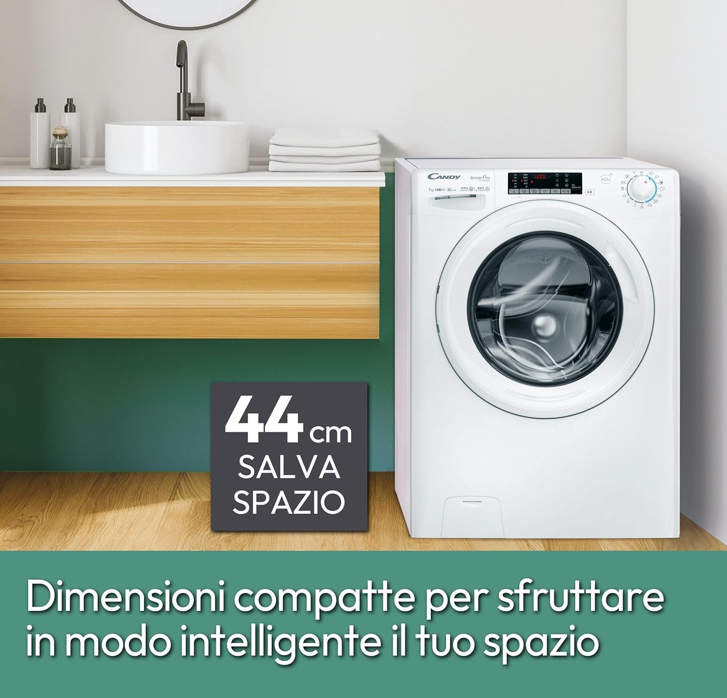 Candy Smart Pro Inverter CO4474TWM6/1-S Lavatrice a carica frontale, 7KG, Classe A-10%, 1400 giri, Motore Speed Dive Inverter, 16 programmi, AxLxP 85x60x45,4 cm, Bianco [Classe di energetica A]
