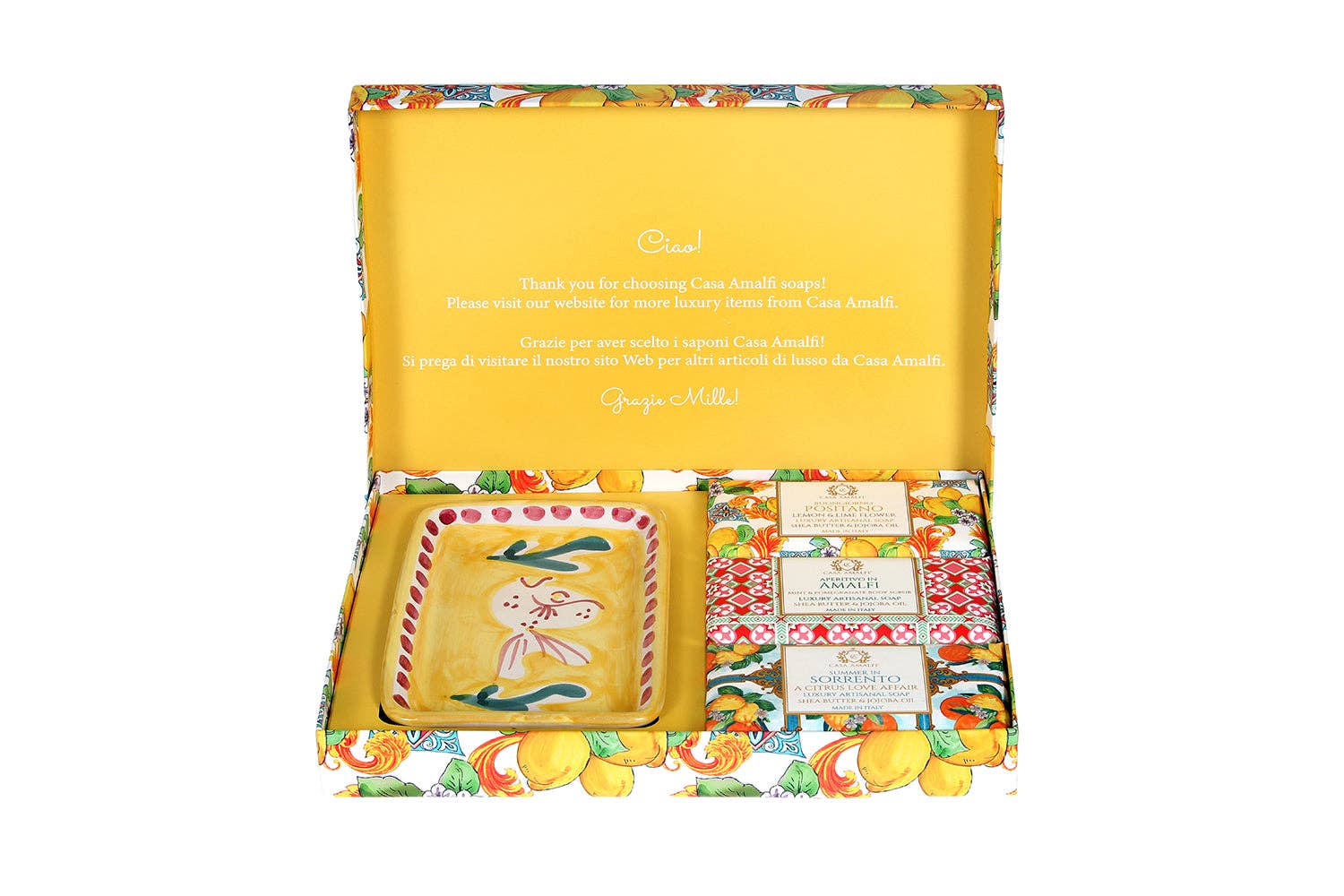 Amalfi Coast �C Luxury Soap Gift Set | 3 Artisan Soaps & Ceramic Dish