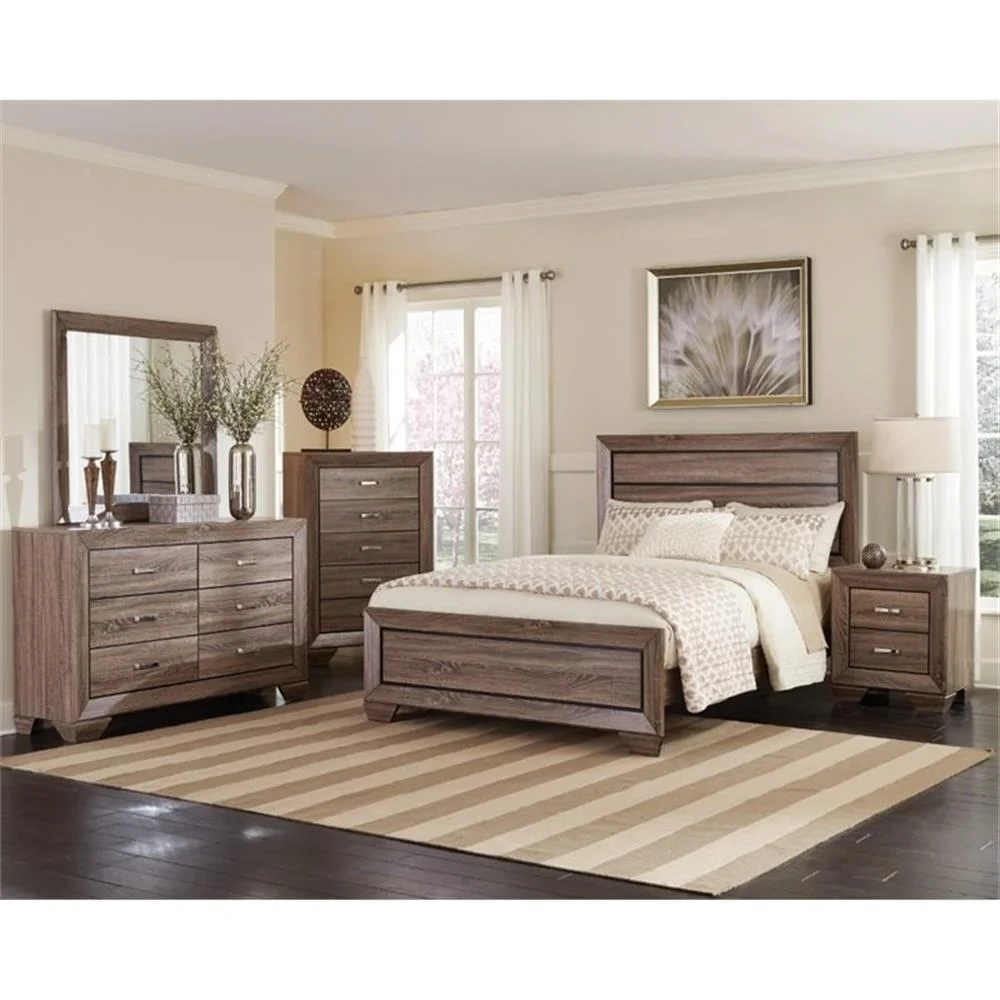 Bowery Hill Transitional 4-Piece Wood Queen Bedroom Set in Brown